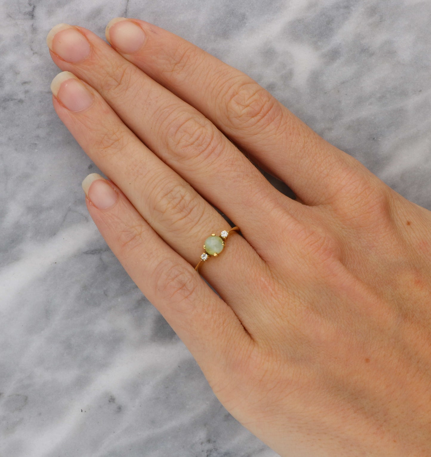 18ct chrysoberyl and diamond 3 stone ring