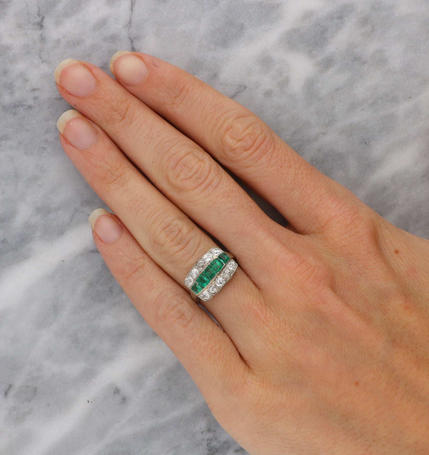 18ct emerald and old cut diamond ring