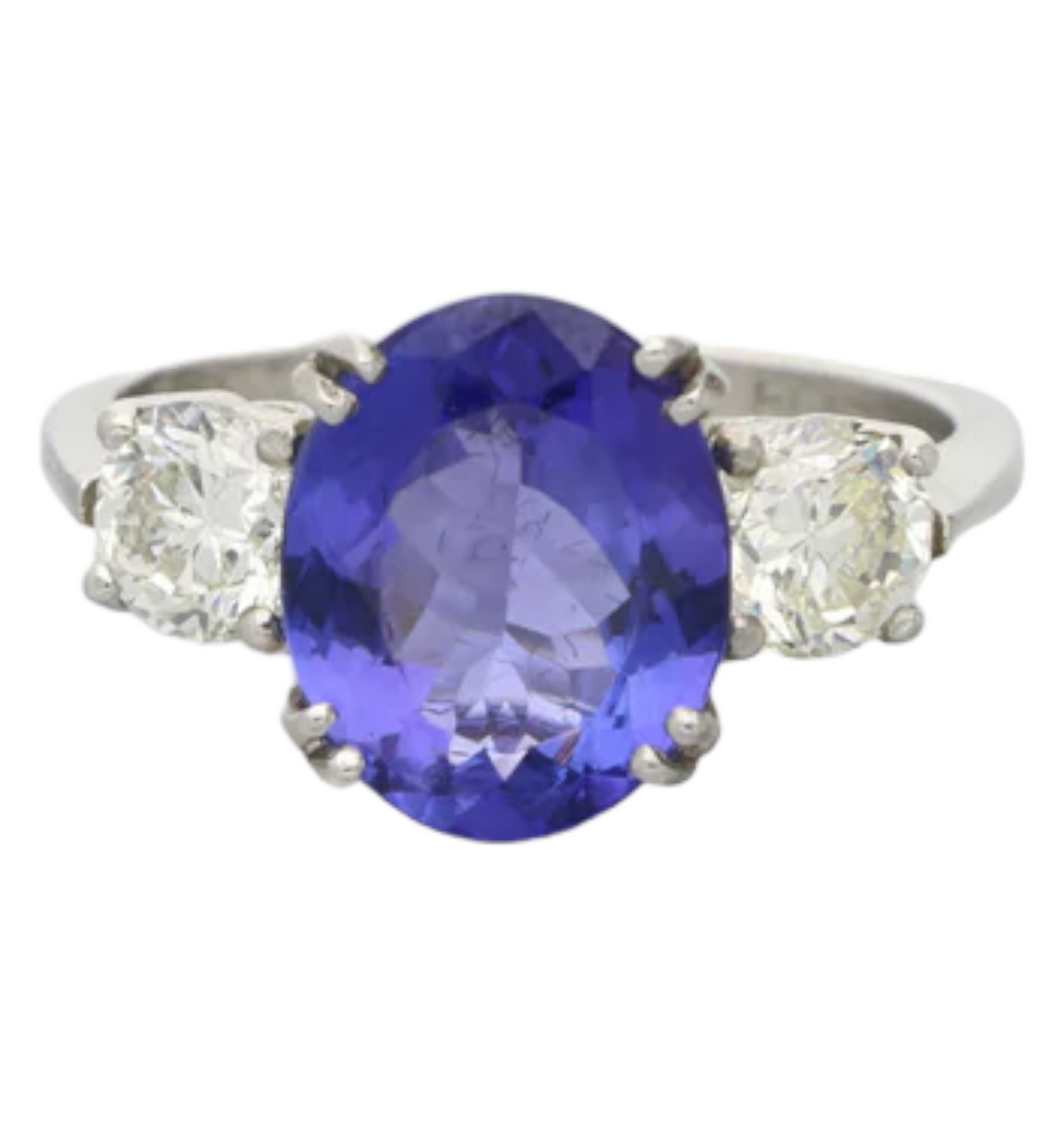 Platinum tanzanite and diamond 3 stone ring