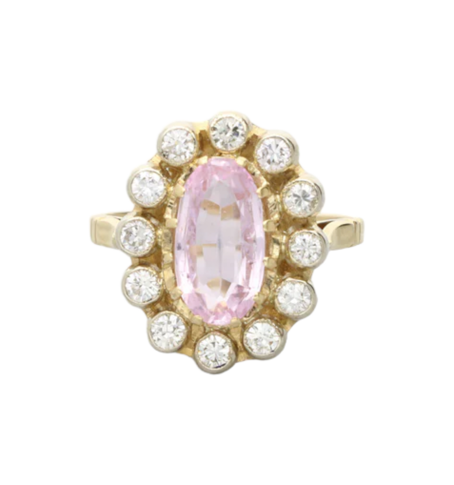 18ct pink topaz and diamond cluster ring