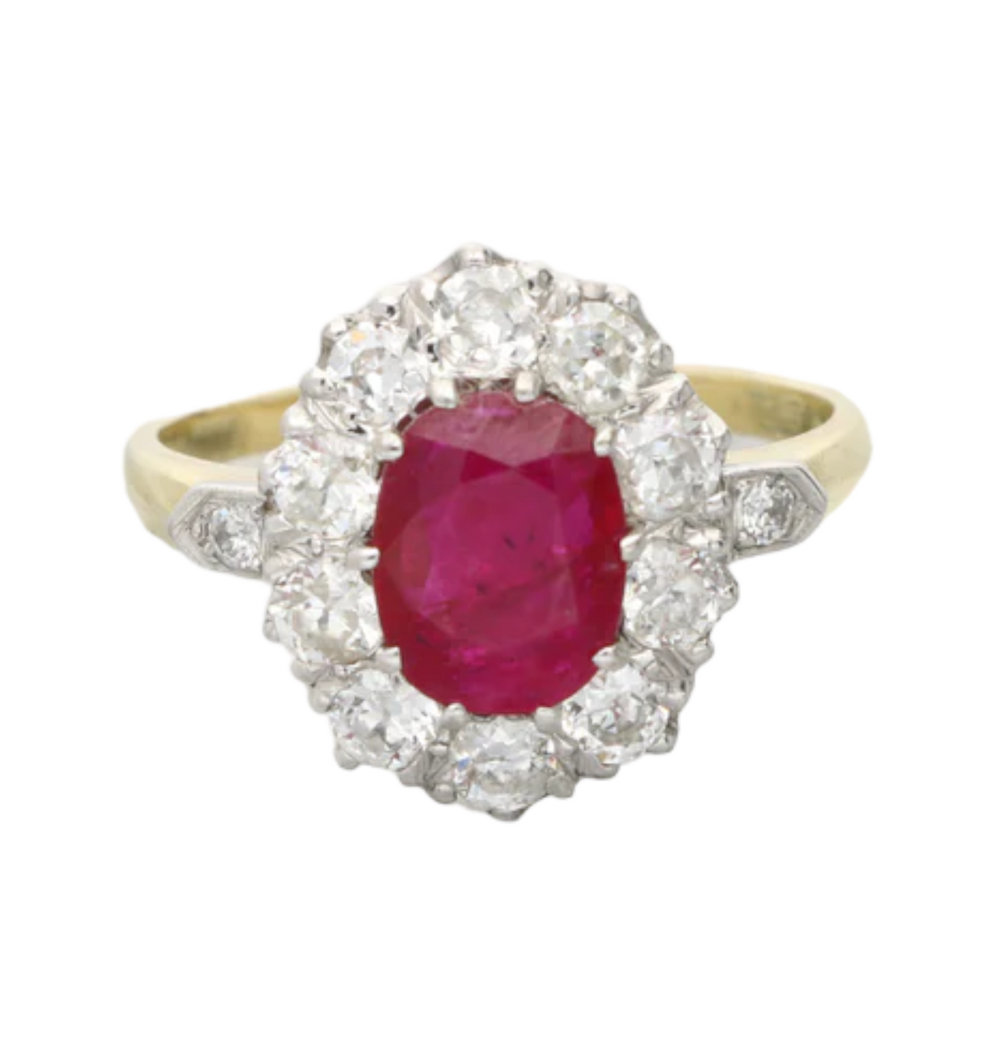 18ct ruby and old cut diamond cluster engagement ring