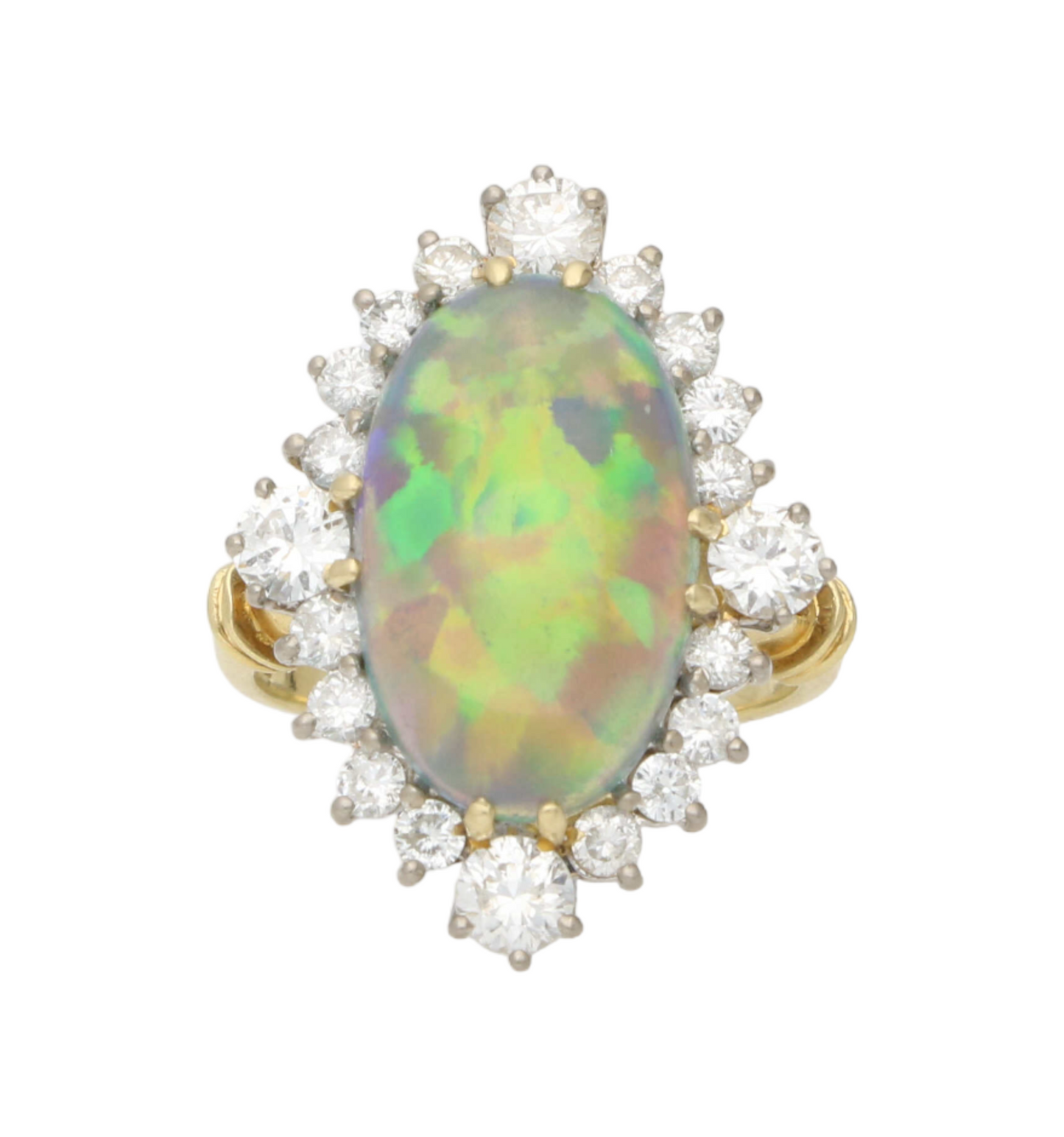 18ct black opal and diamond cluster ring