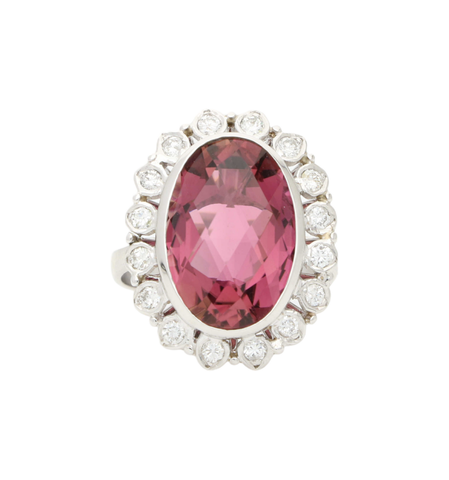 14ct pink tourmaline and diamond cluster ring