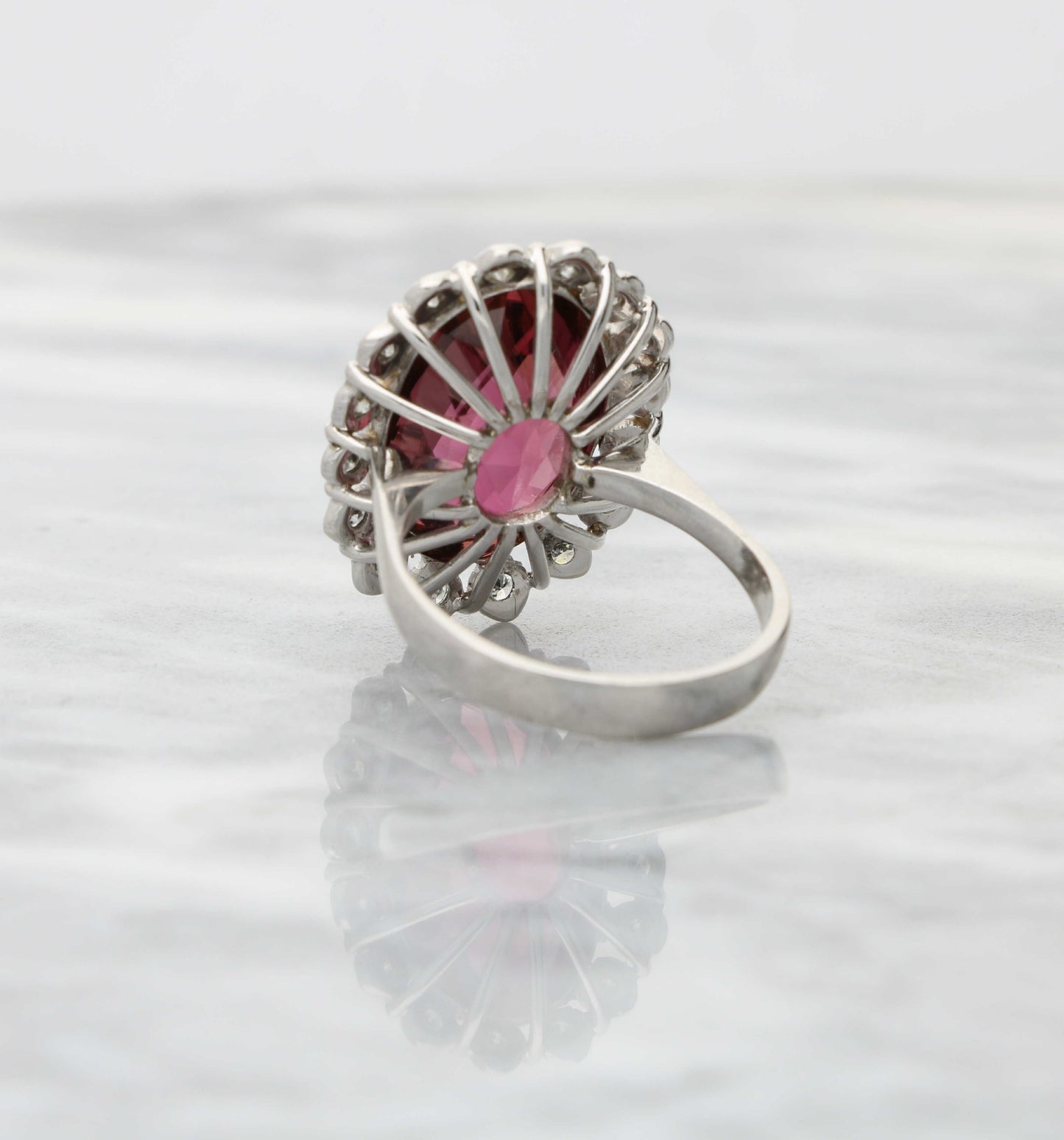14ct pink tourmaline and diamond cluster ring