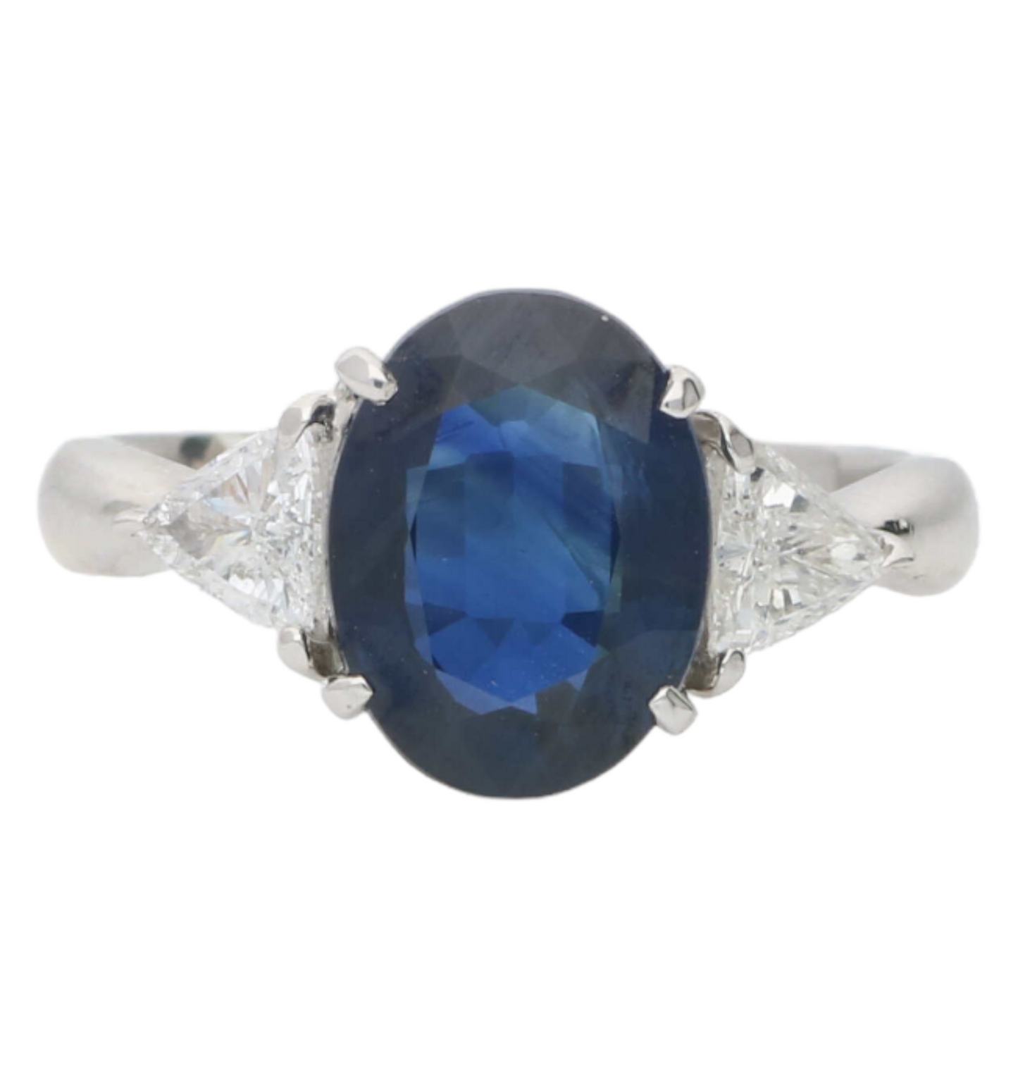 Platinum sapphire and diamond 3 stone engagement ring