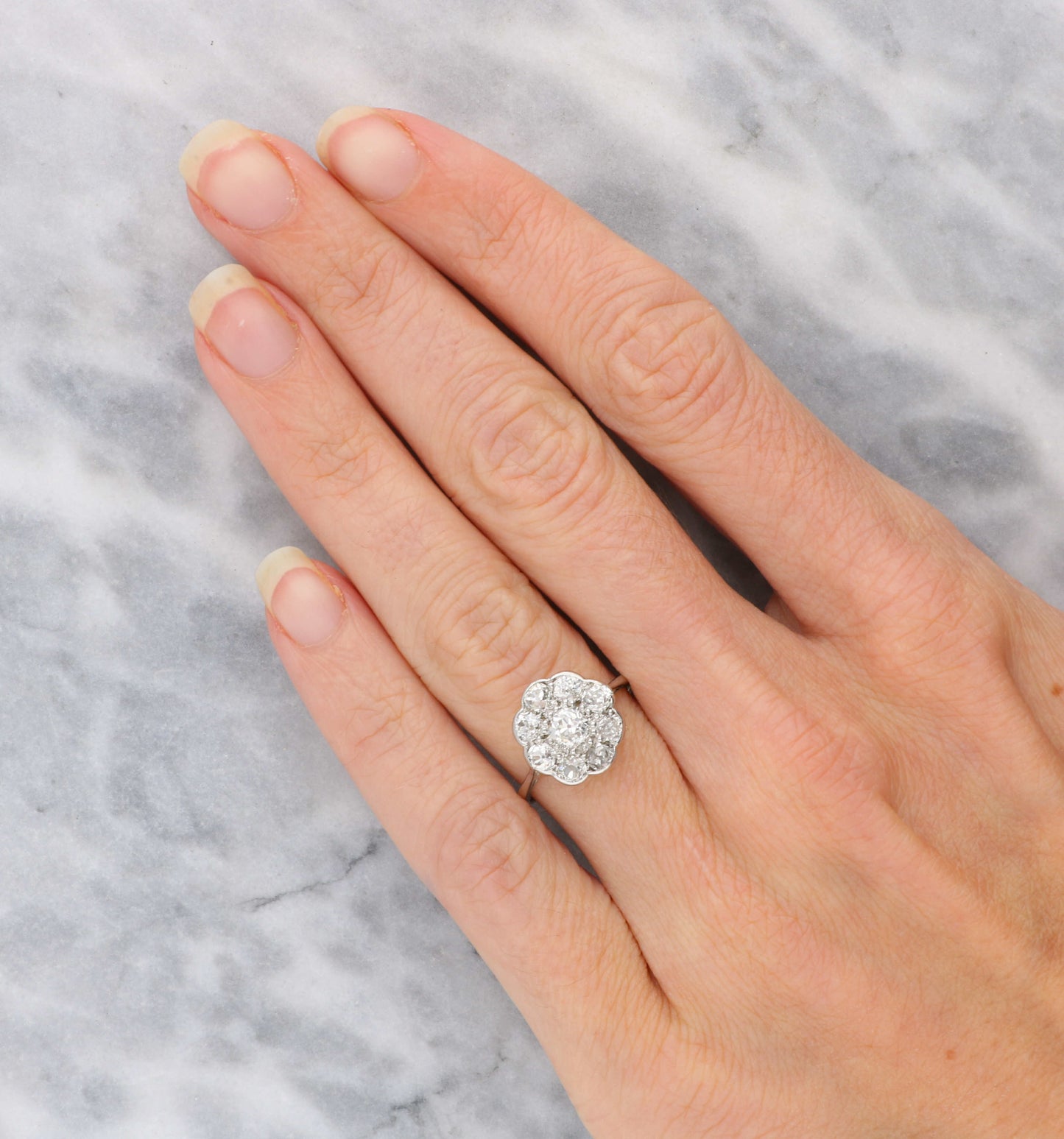 18ct old cut diamond cluster ring