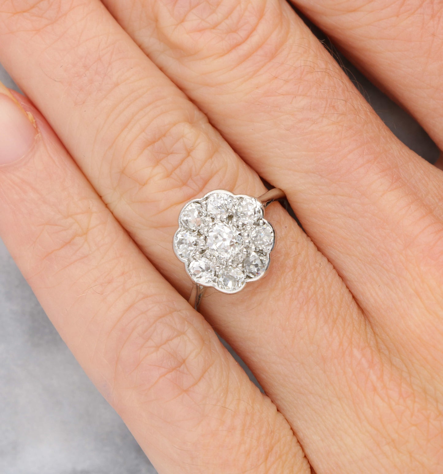 18ct old cut diamond cluster ring