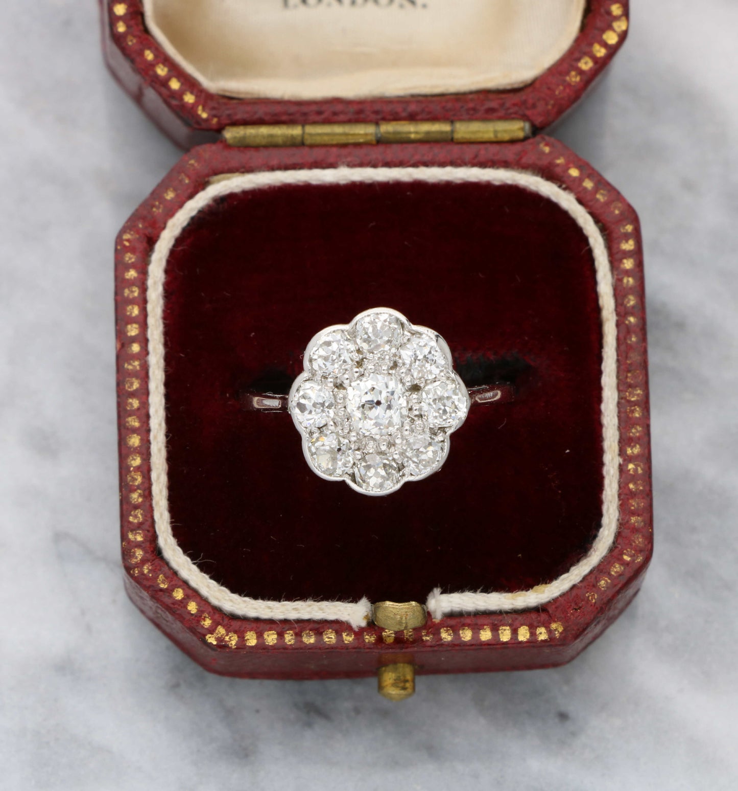 18ct old cut diamond cluster ring