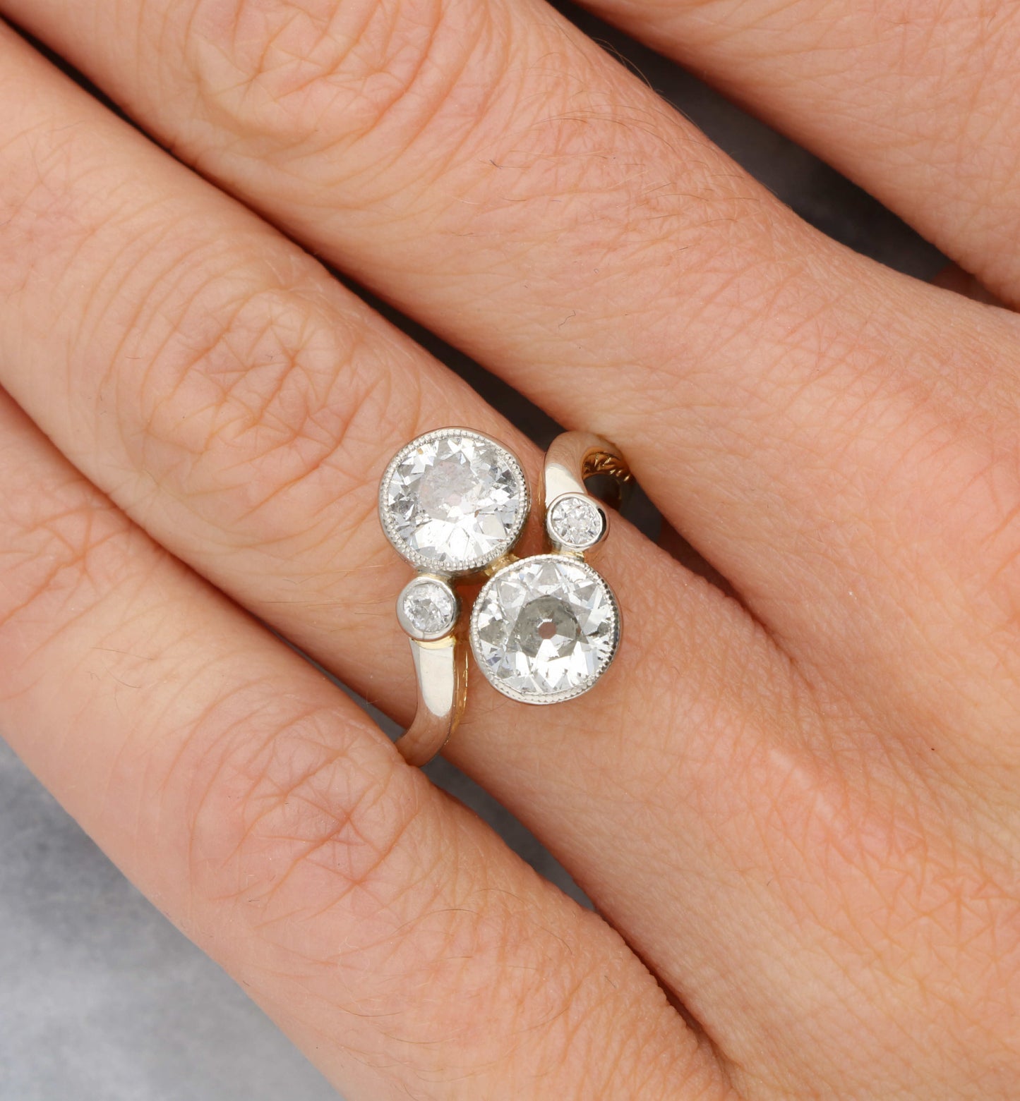 18ct old cut diamond crossover ring
