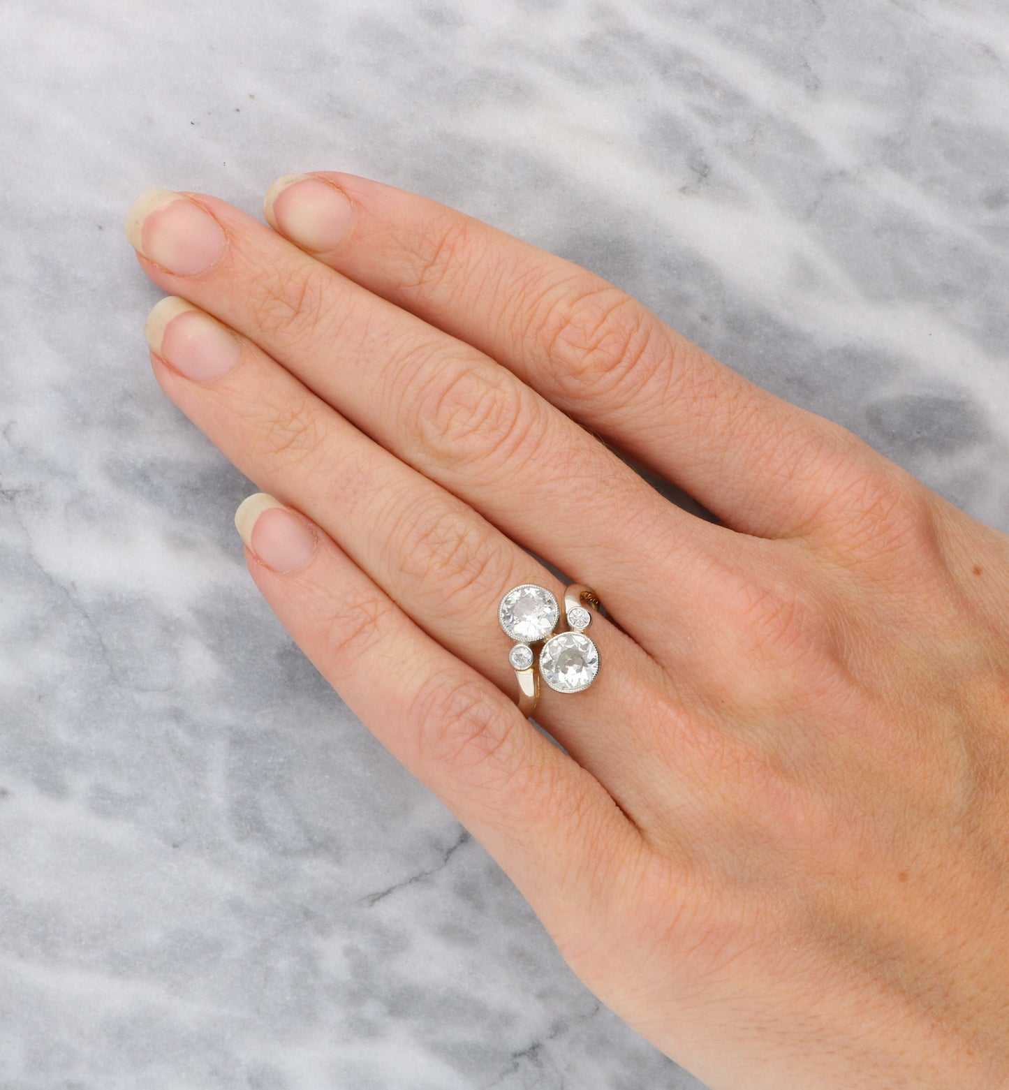 18ct old cut diamond crossover ring