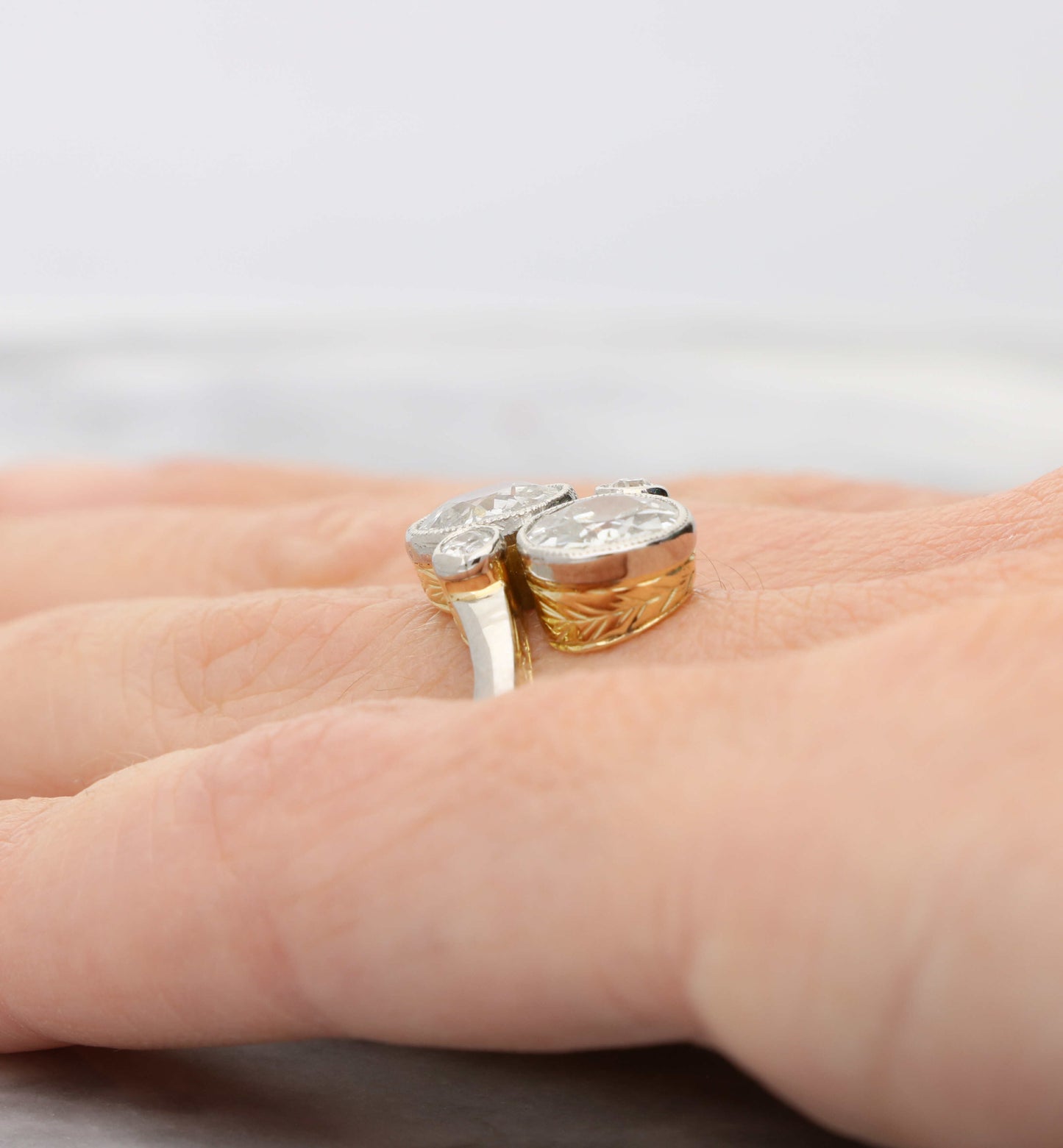 18ct old cut diamond crossover ring