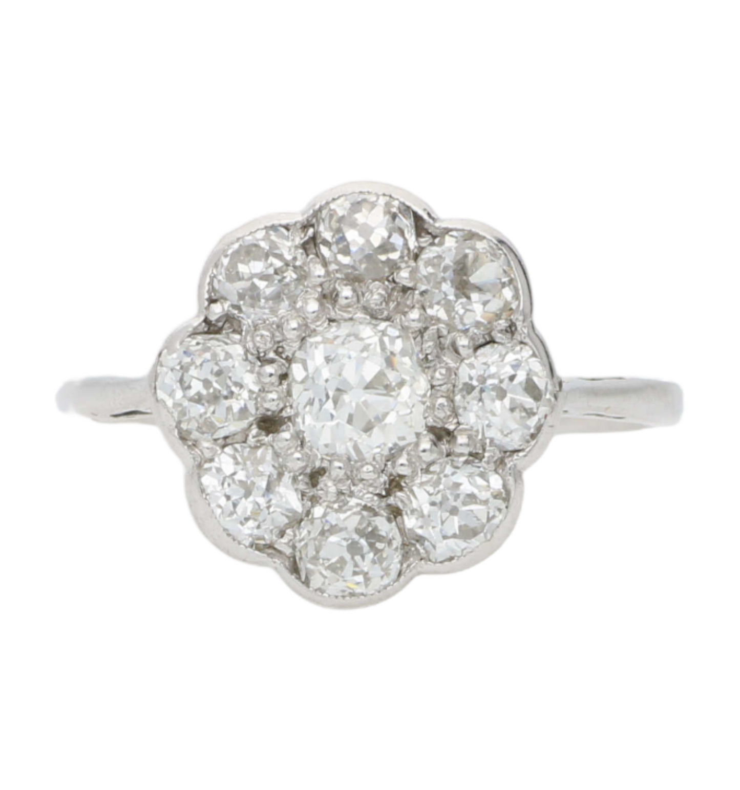 18ct old cut diamond cluster ring