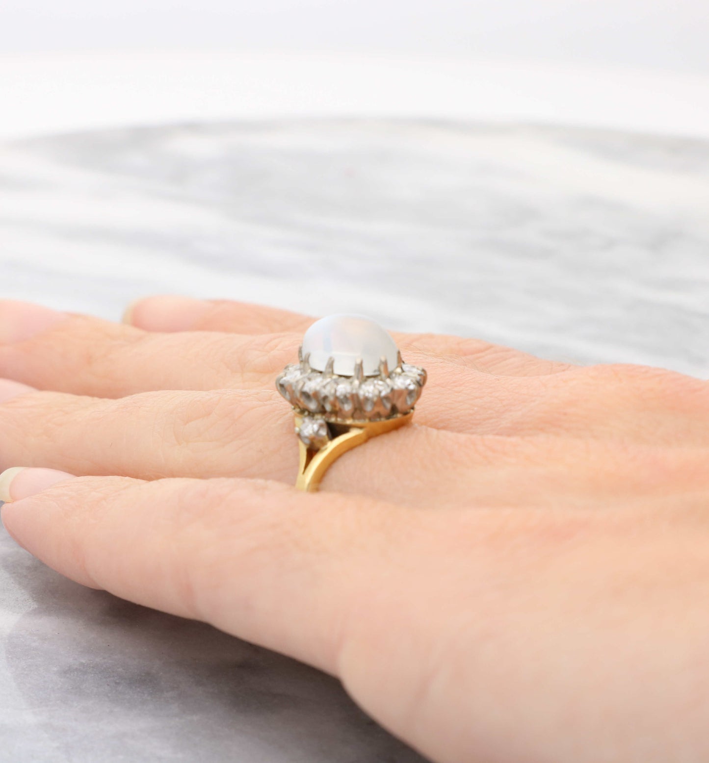 18ct moonstone and diamond cluster ring