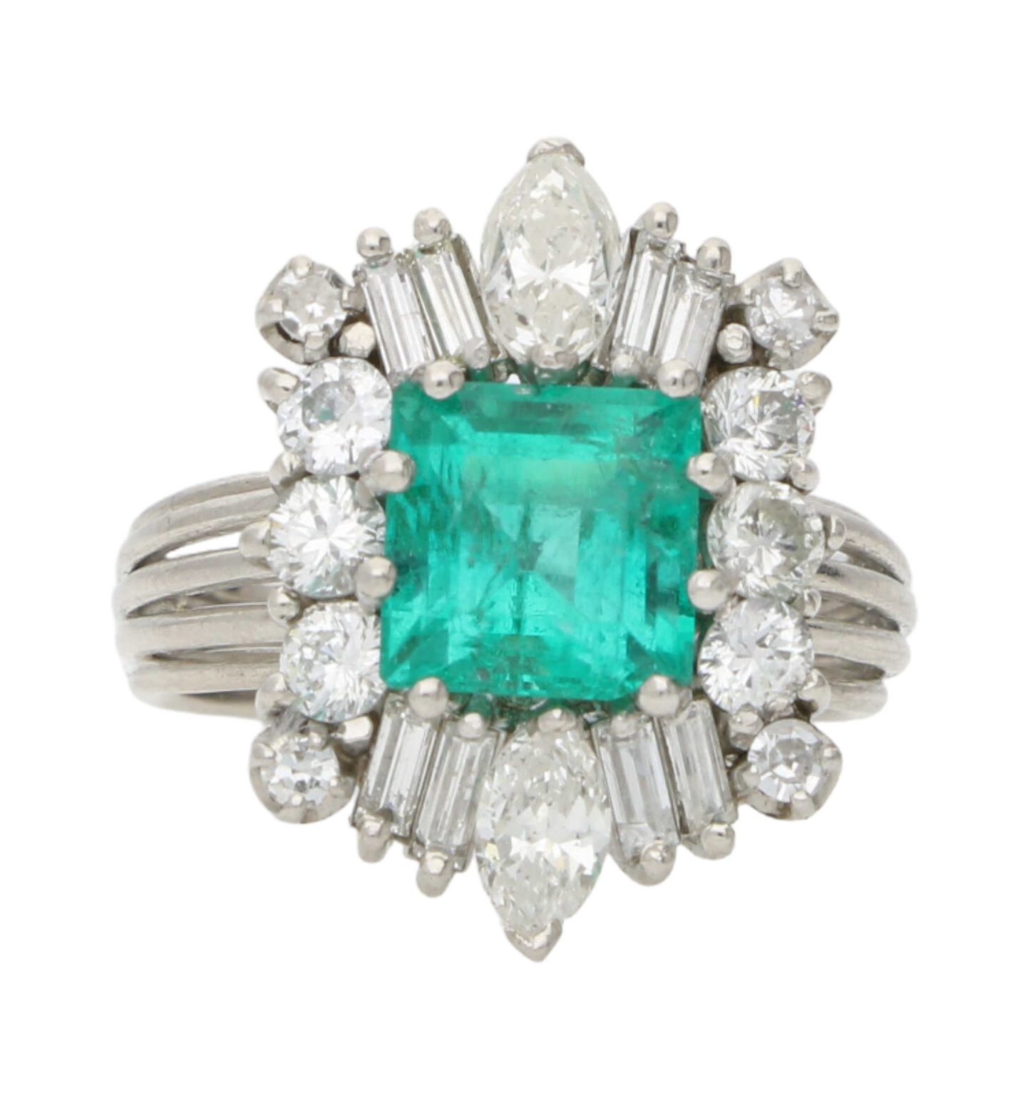 Emerald and diamond cluster ring