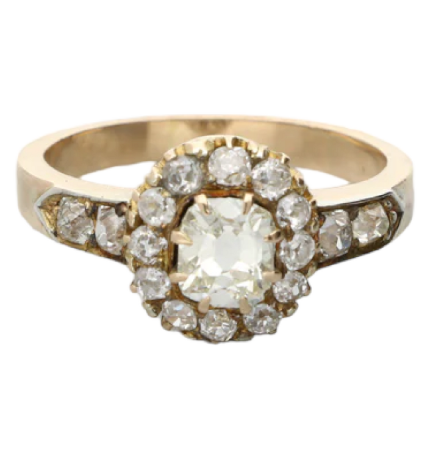 Old cut cushion diamond cluster engagement ring