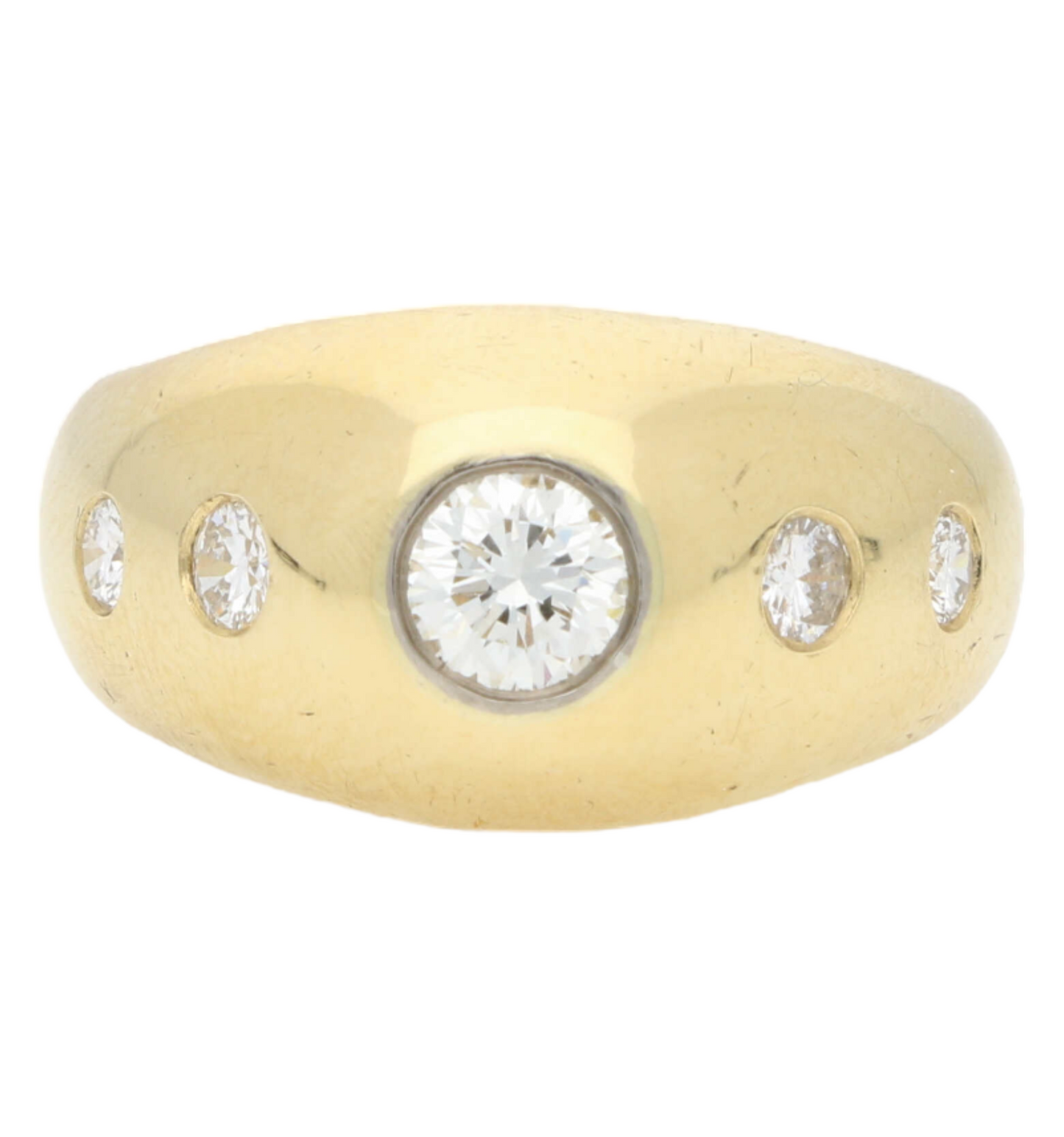 French 18ct and platinum diamond 5 stone bombe ring