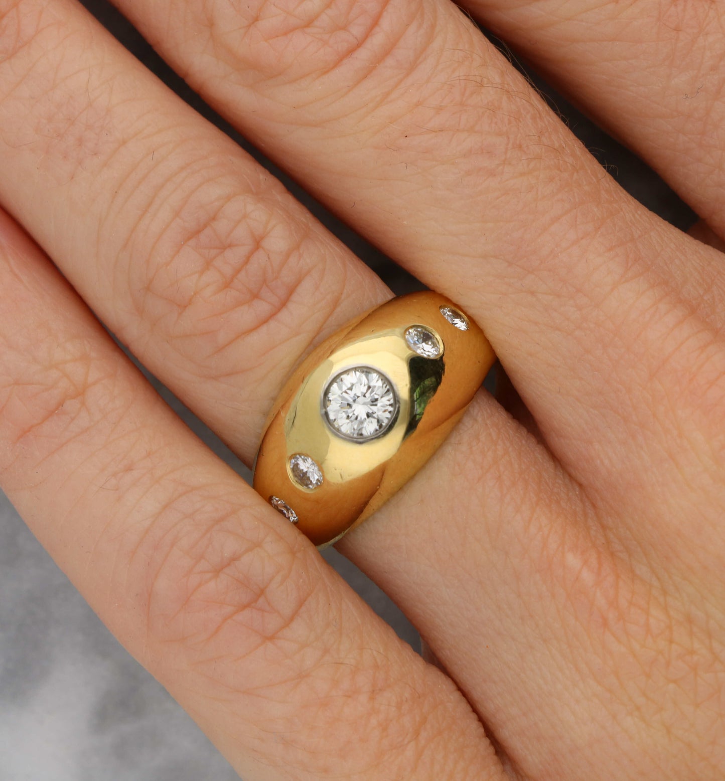 French 18ct and platinum diamond 5 stone bombe ring