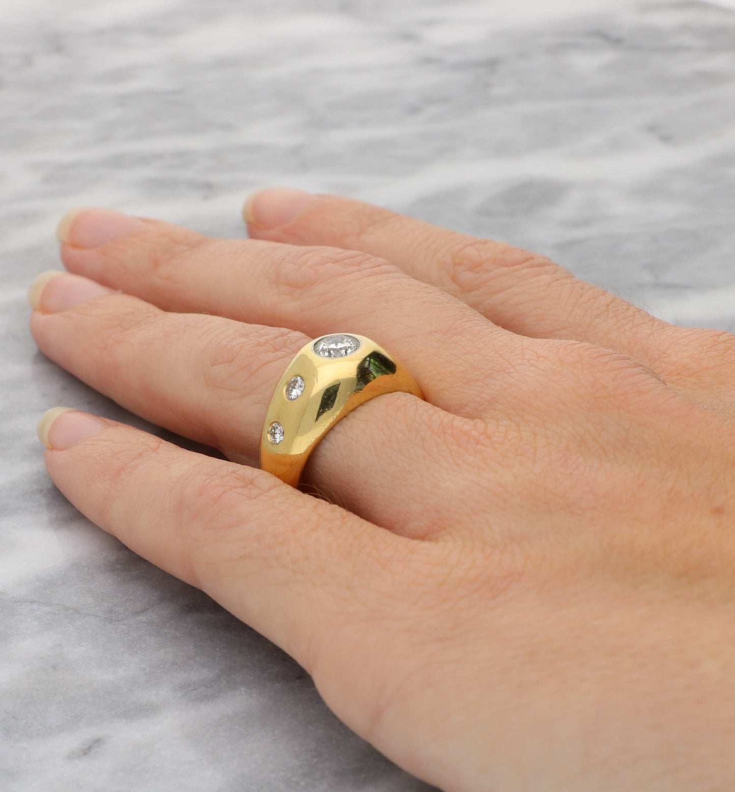 French 18ct and platinum diamond 5 stone bombe ring