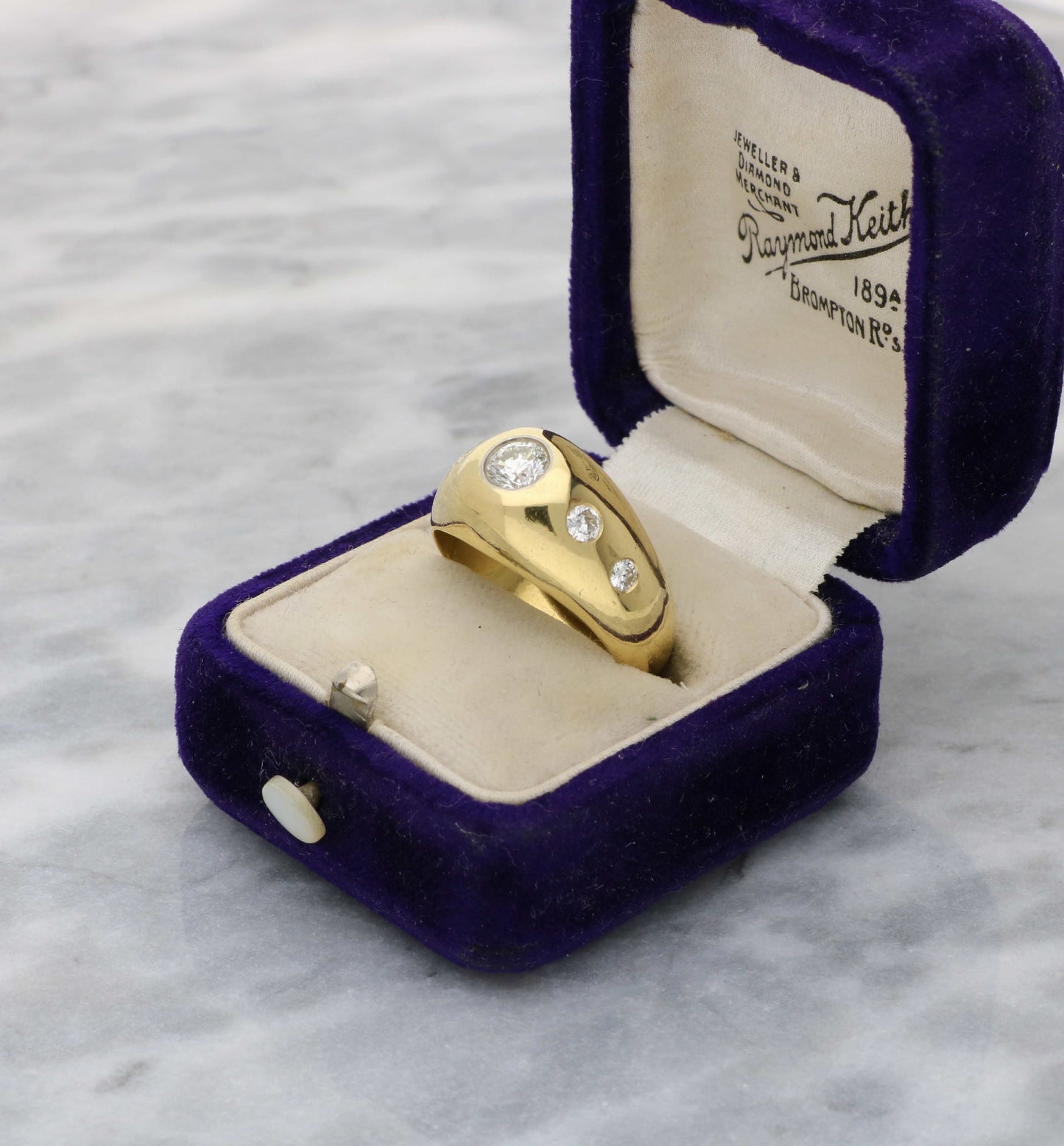 French 18ct and platinum diamond 5 stone bombe ring