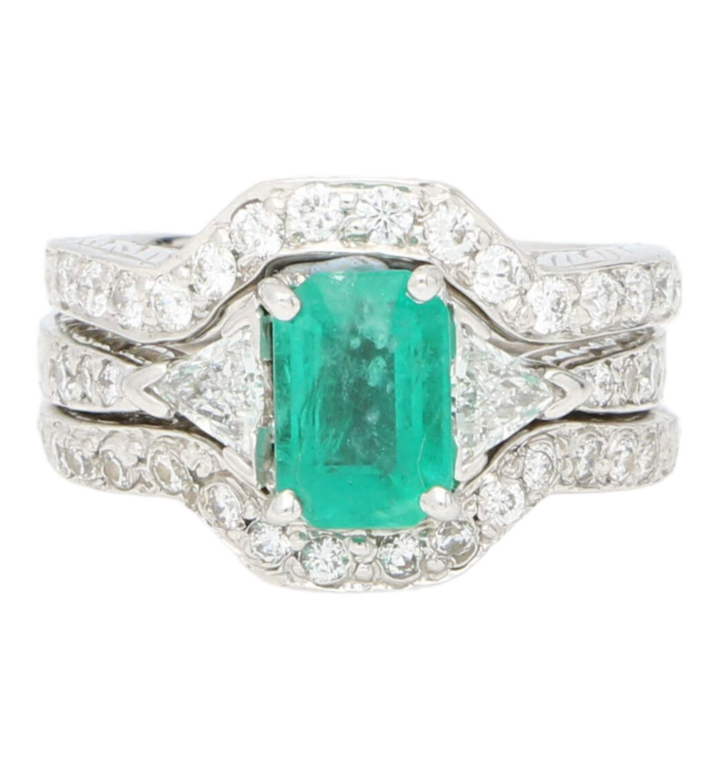 14ct emerald and diamond ring set