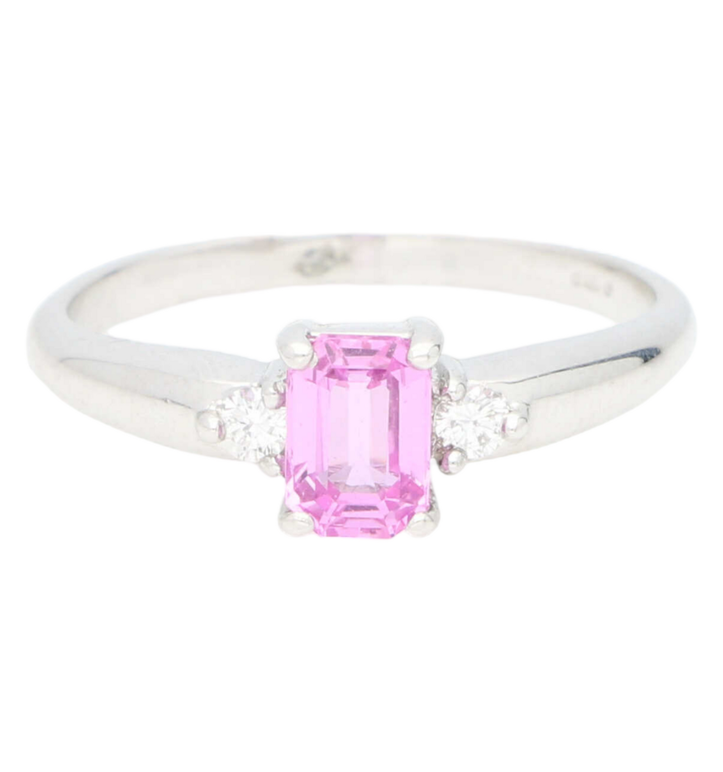 18ct Pink Sapphire & Diamond Three Stone Ring