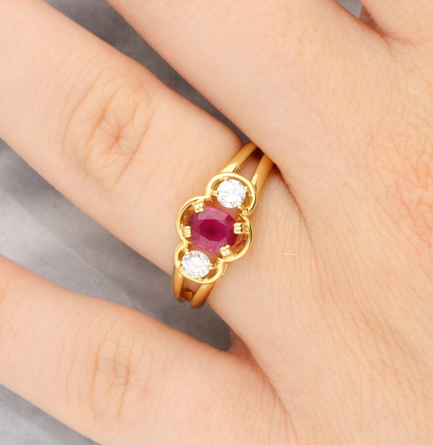 18ct Ruby & Diamond Three Stone Ring