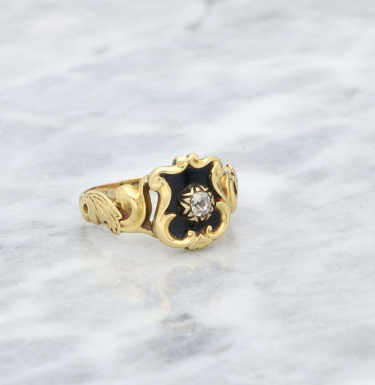18ct Mourning Single Stone Diamond Ring