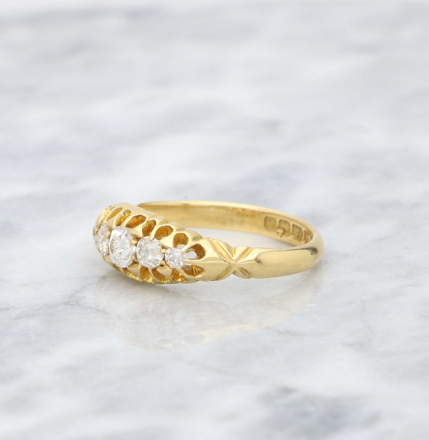 18ct yellow gold old cut diamond 5 stone ring
