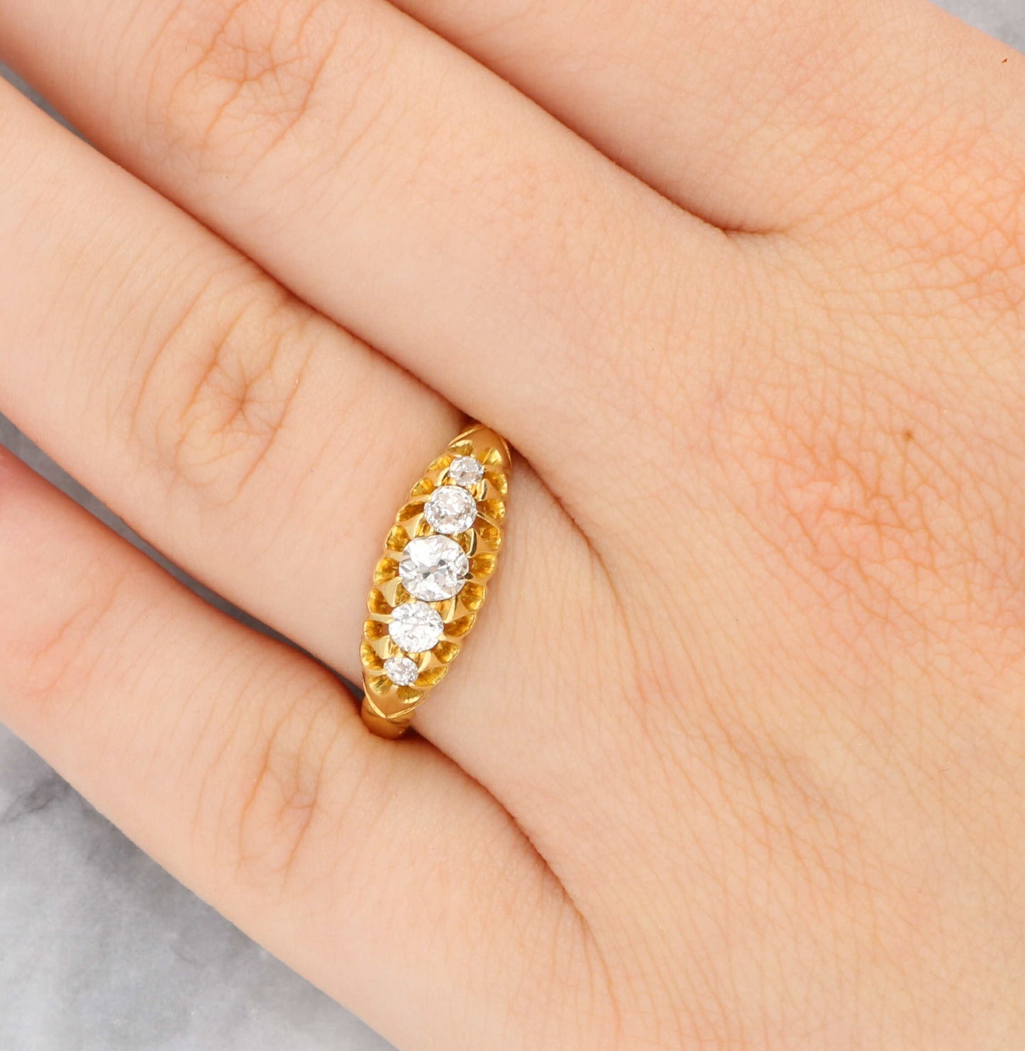 18ct yellow gold old cut diamond 5 stone ring