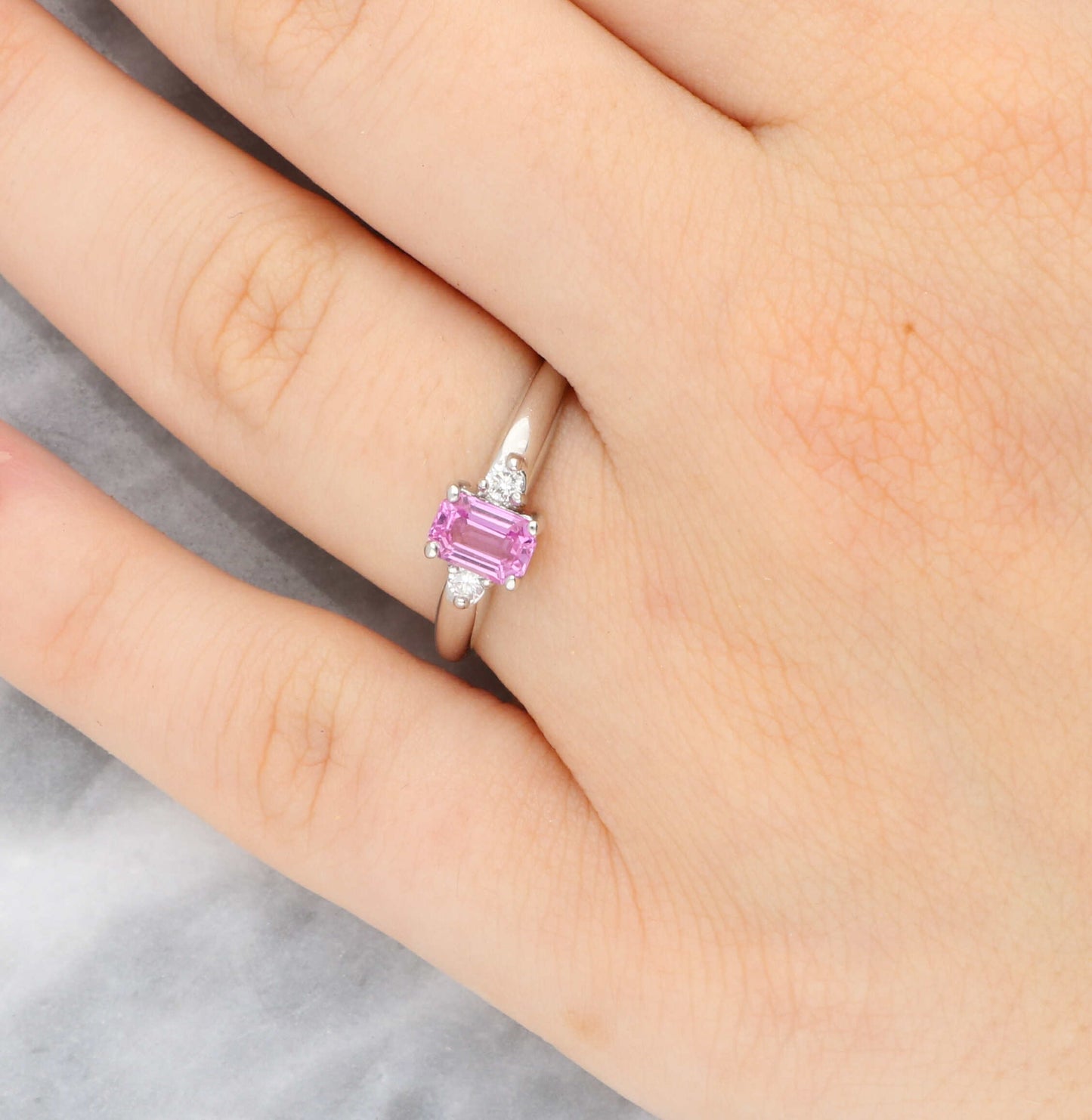 18ct Pink Sapphire & Diamond Three Stone Ring
