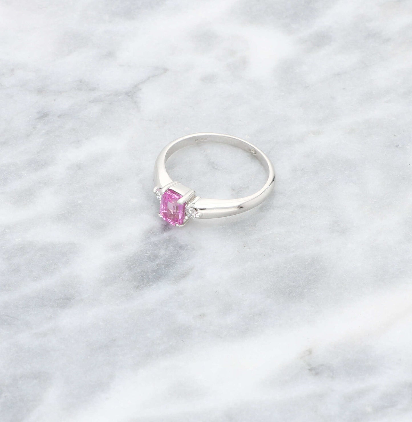 18ct Pink Sapphire & Diamond Three Stone Ring
