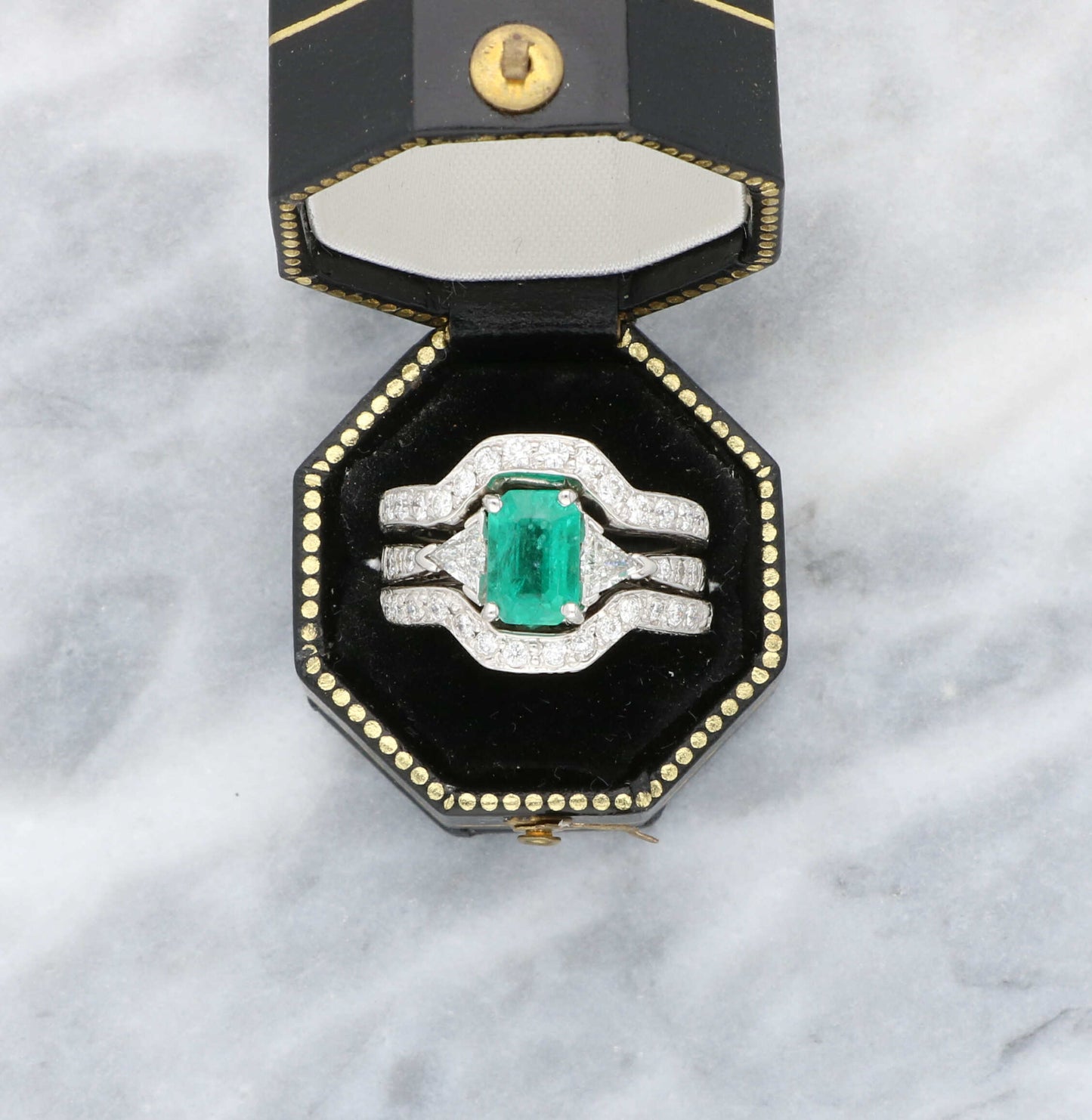 14ct emerald and diamond ring set