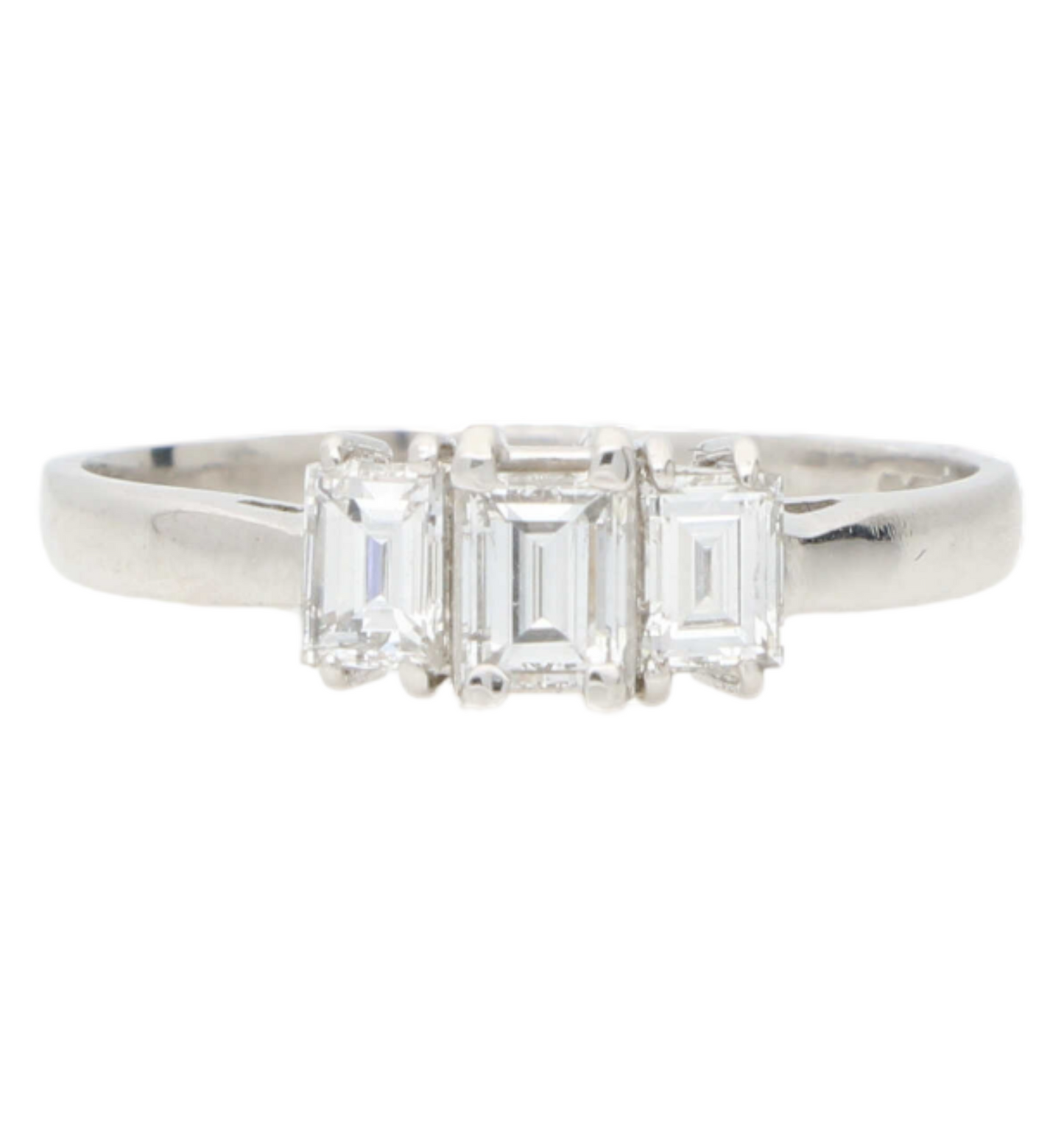 18ct and platinum emerald cut diamond 3 stone engagement ring