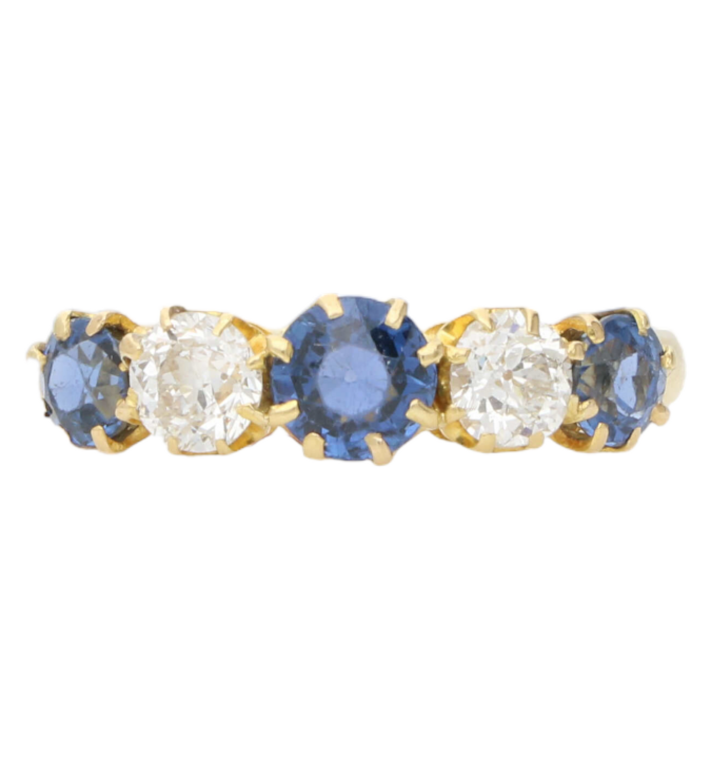 18ct sapphire and old cut diamond 5 stone ring