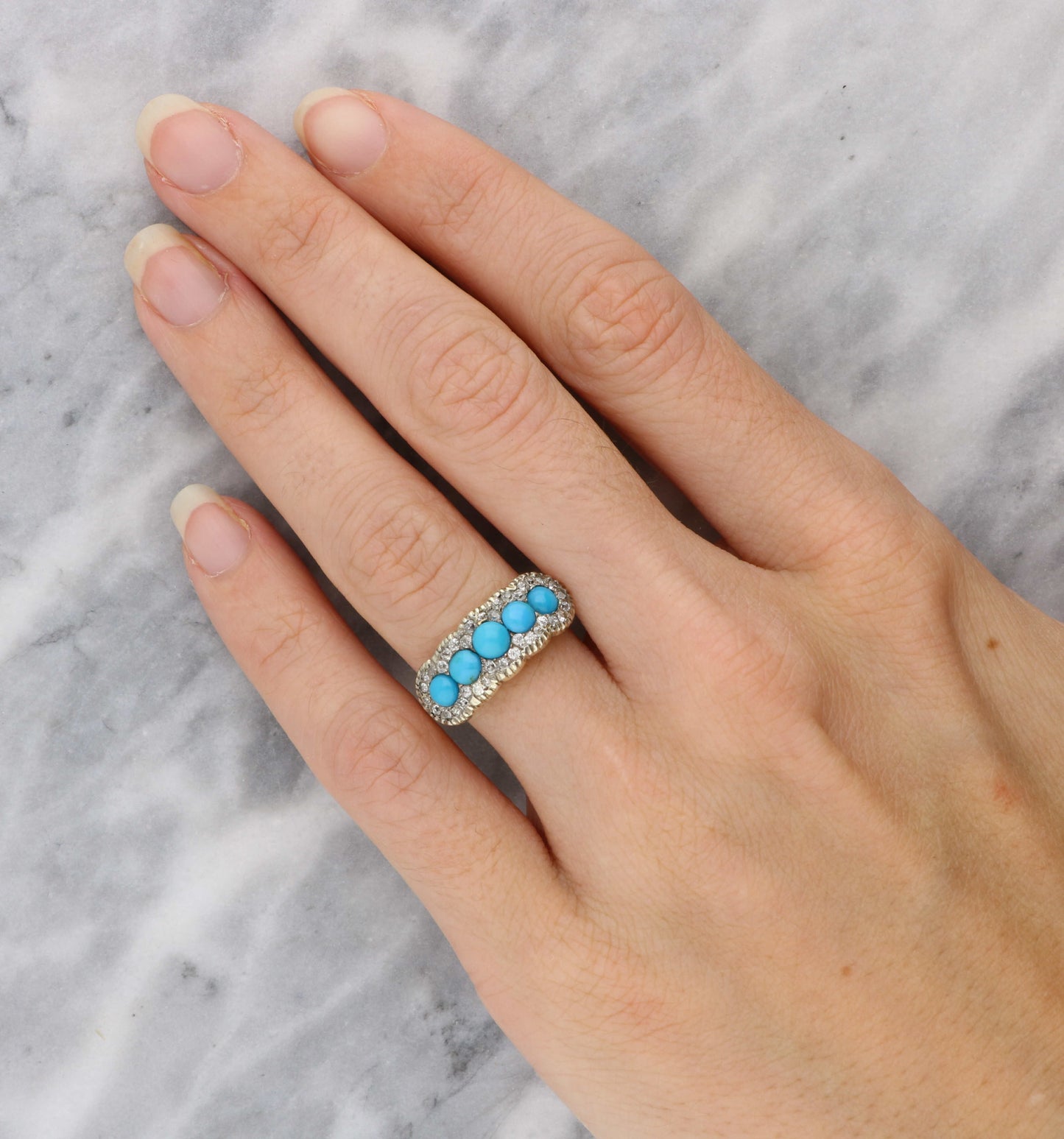 18ct turquoise and rose-cut diamond cluster ring