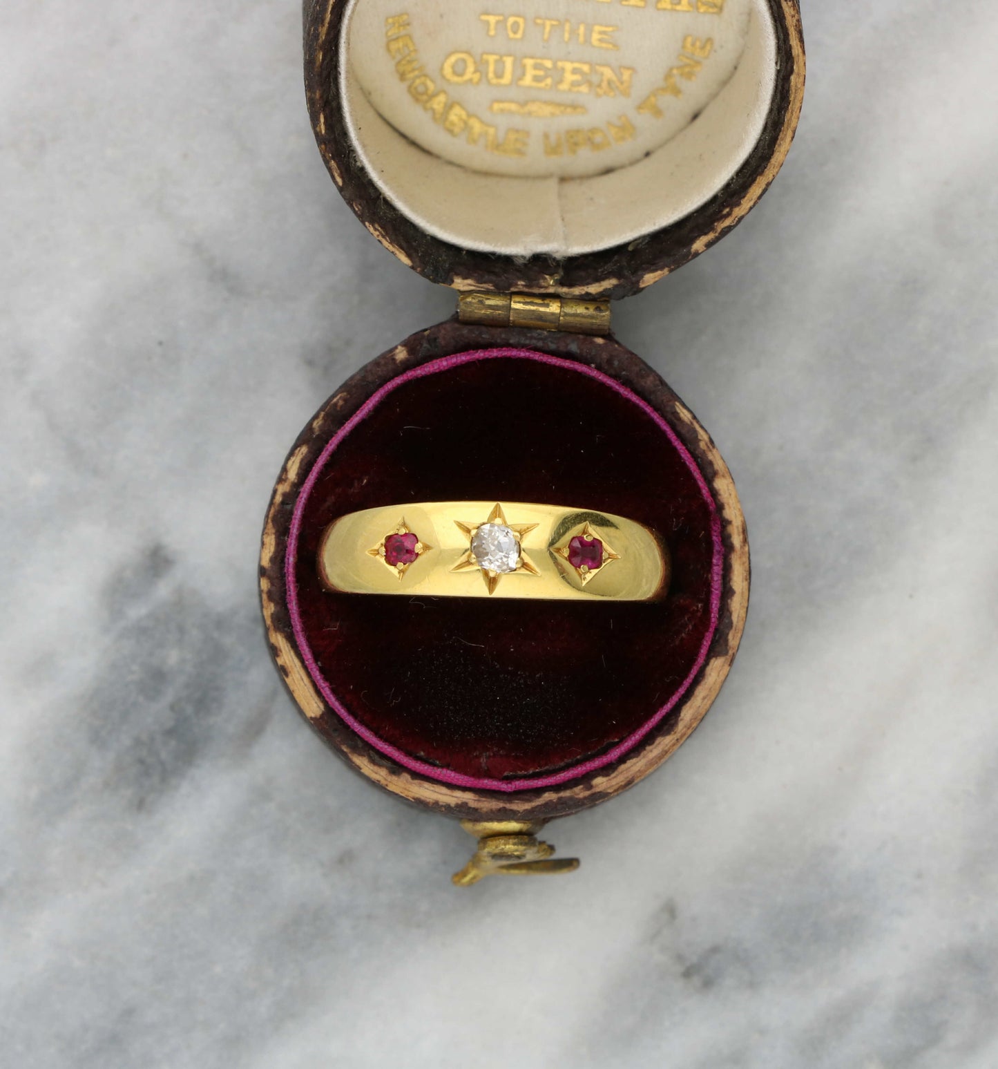 18ct ruby and old cut diamond ring