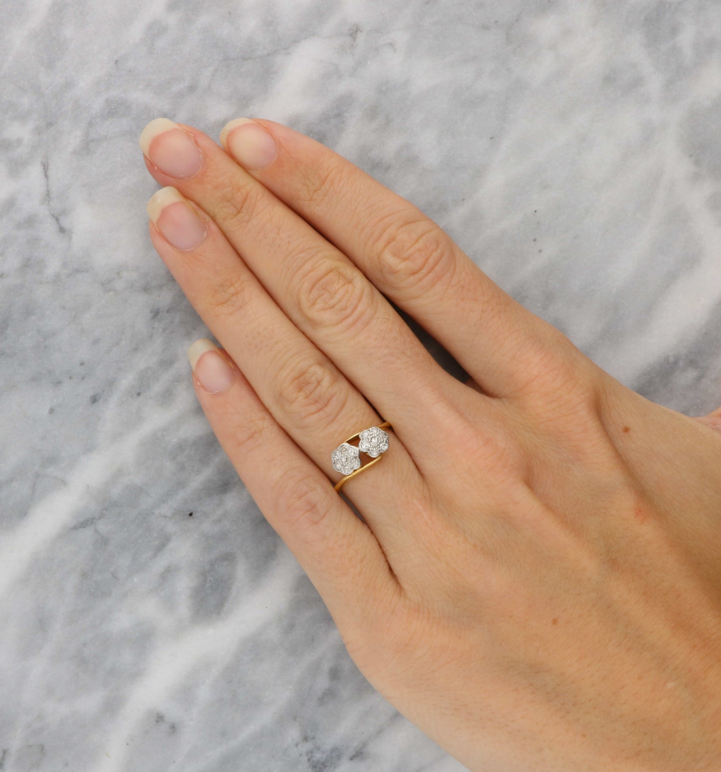 18ct and platinum double cluster ring