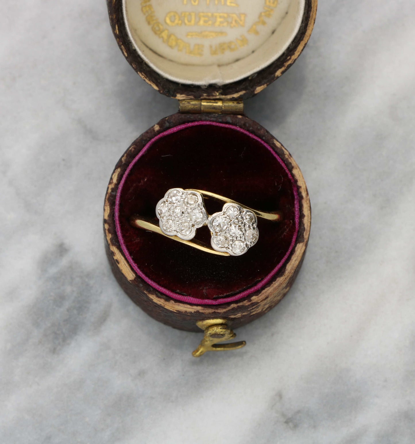 18ct and platinum double cluster ring