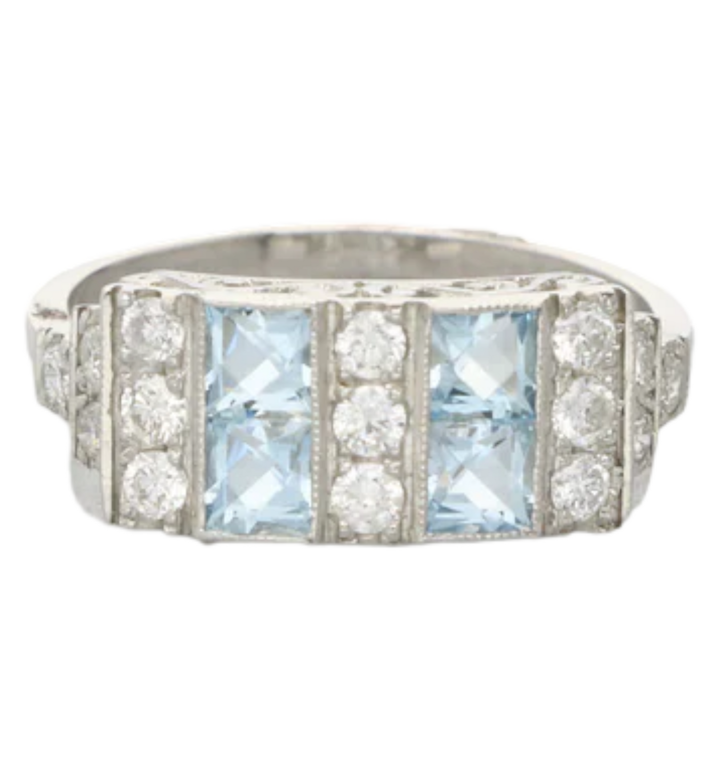 Platinum aquamarine and diamond Art Deco style ring