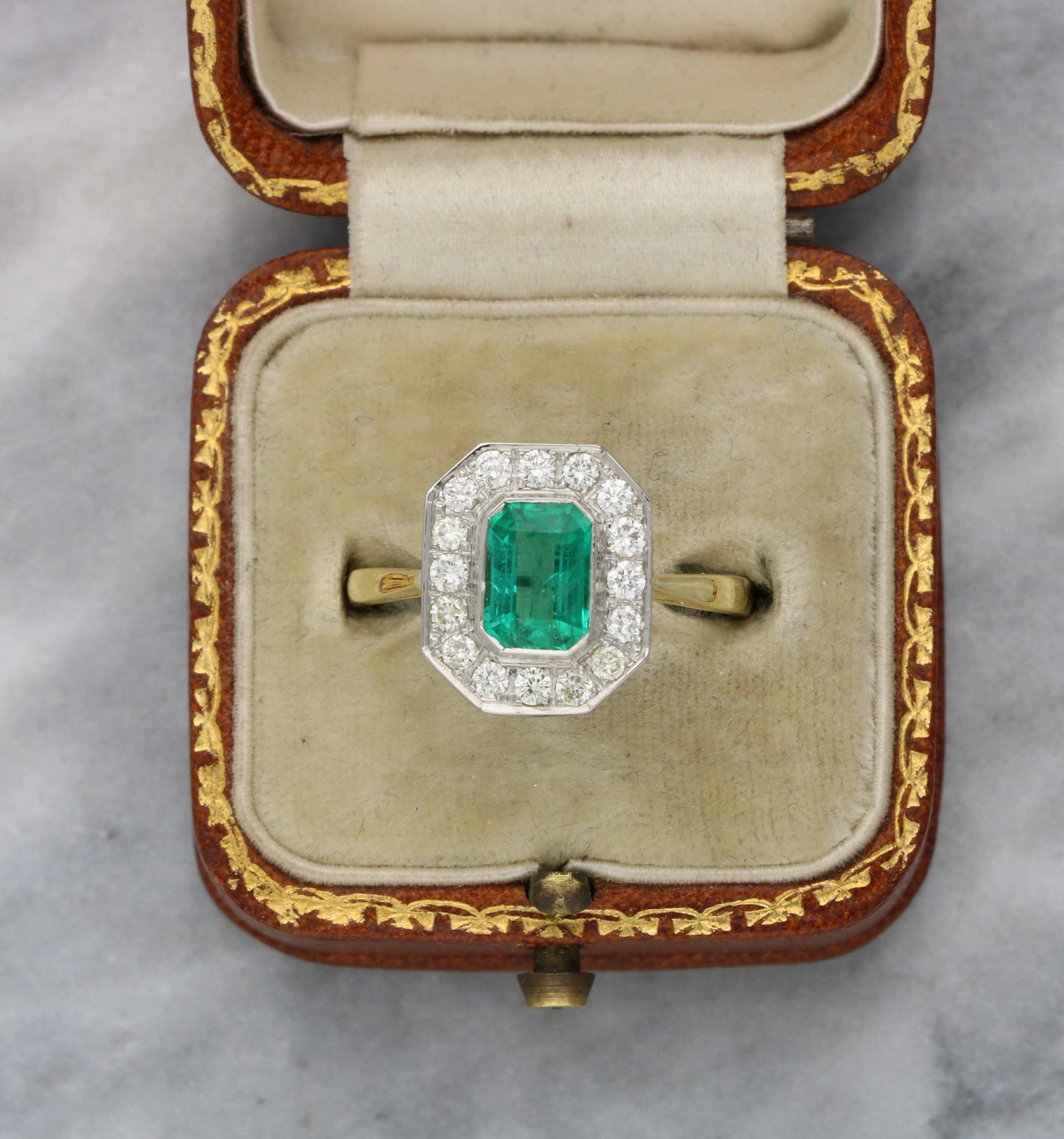 18ct and platinum emerald and diamond engagement ring