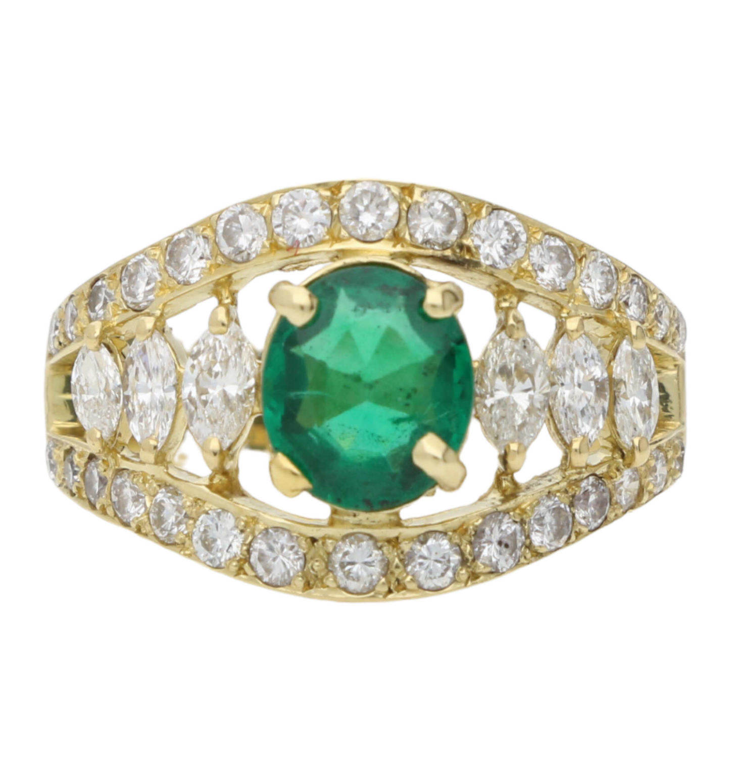 18ct emerald and diamond marquise cluster ring