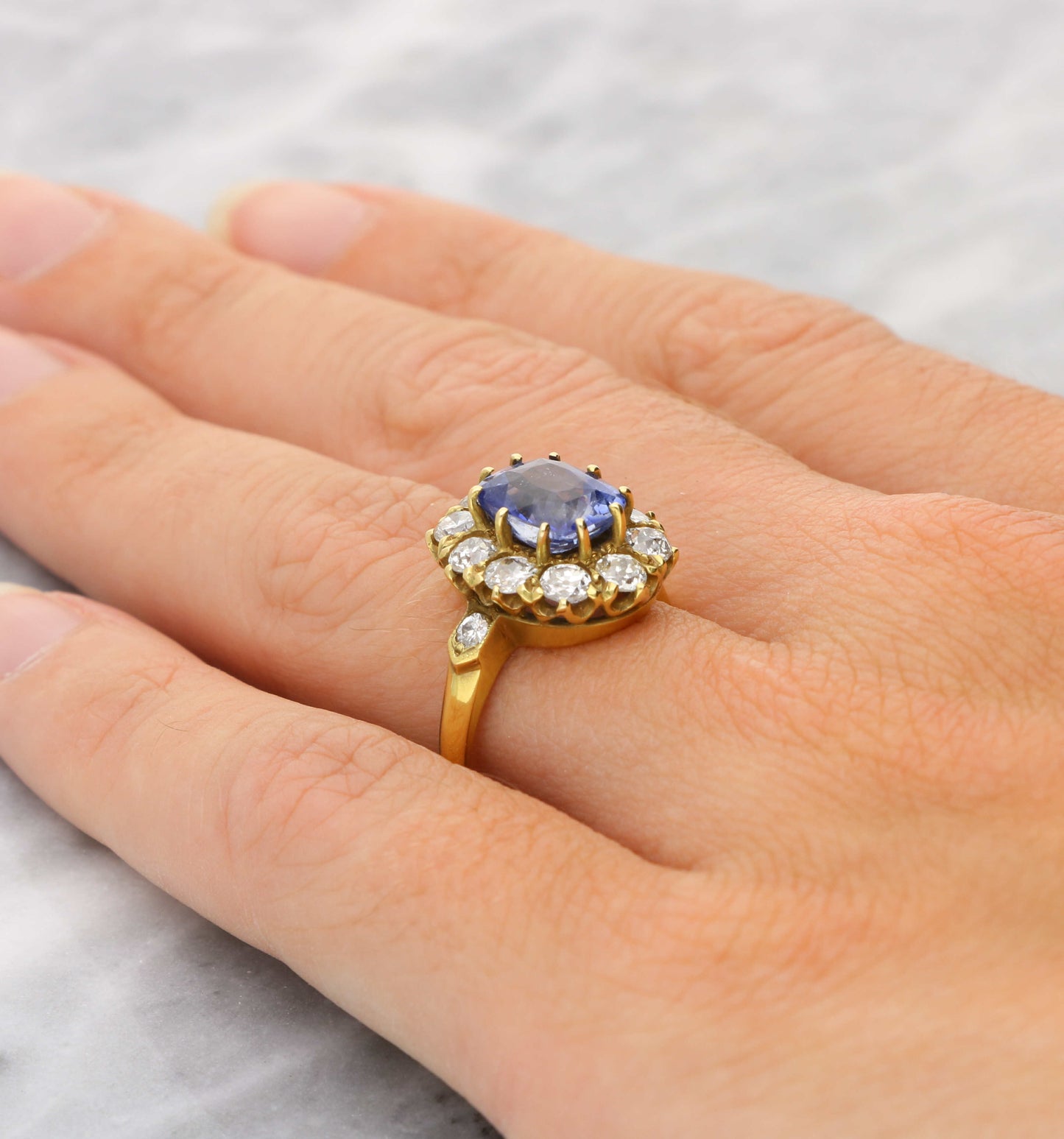 18ct sapphire and diamond cluster engagement ring