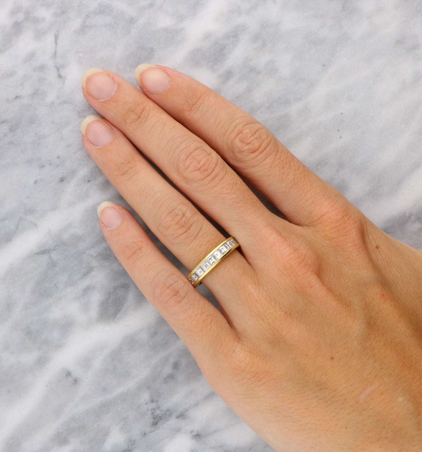 18ct carre-cut diamond half eternity ring