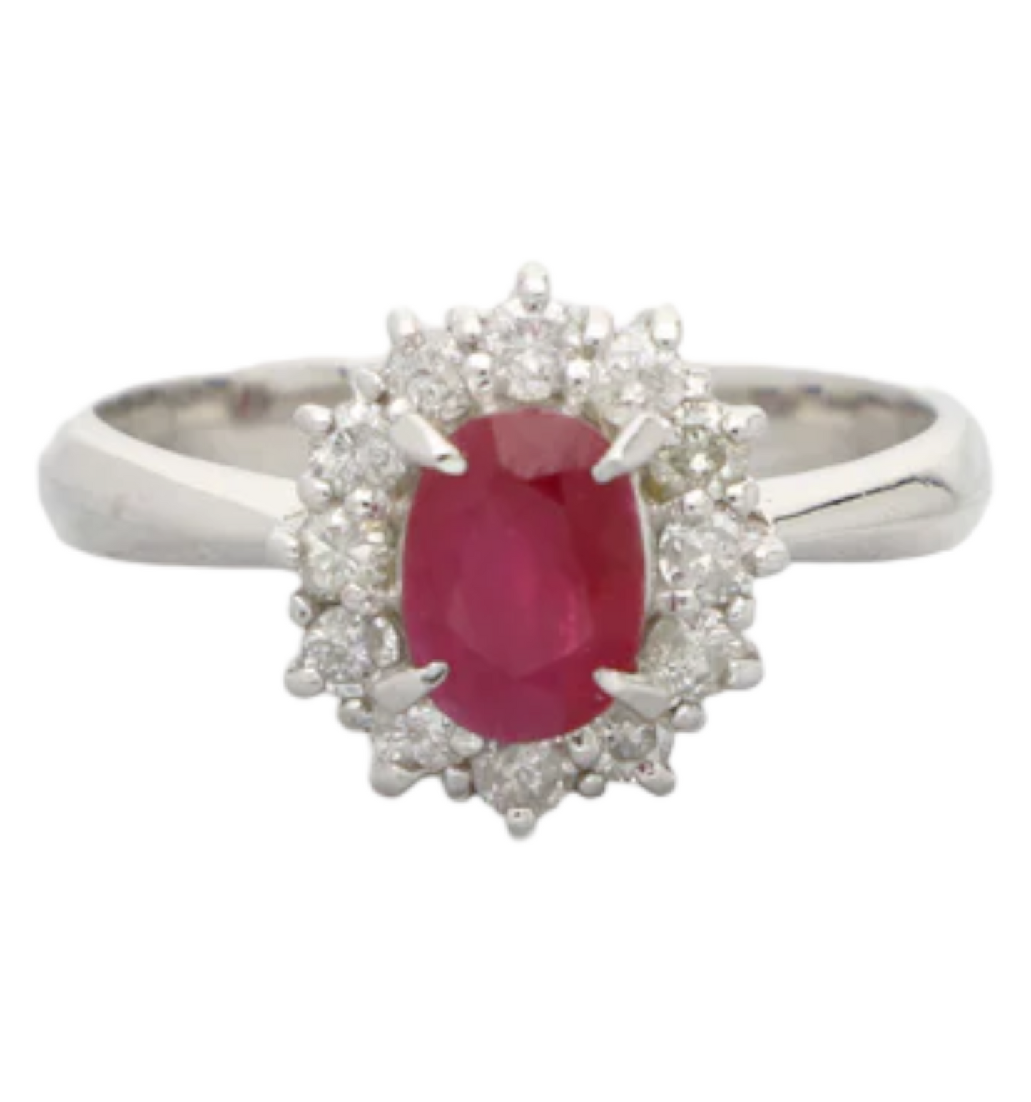 Platinum ruby and diamond cluster engagement ring