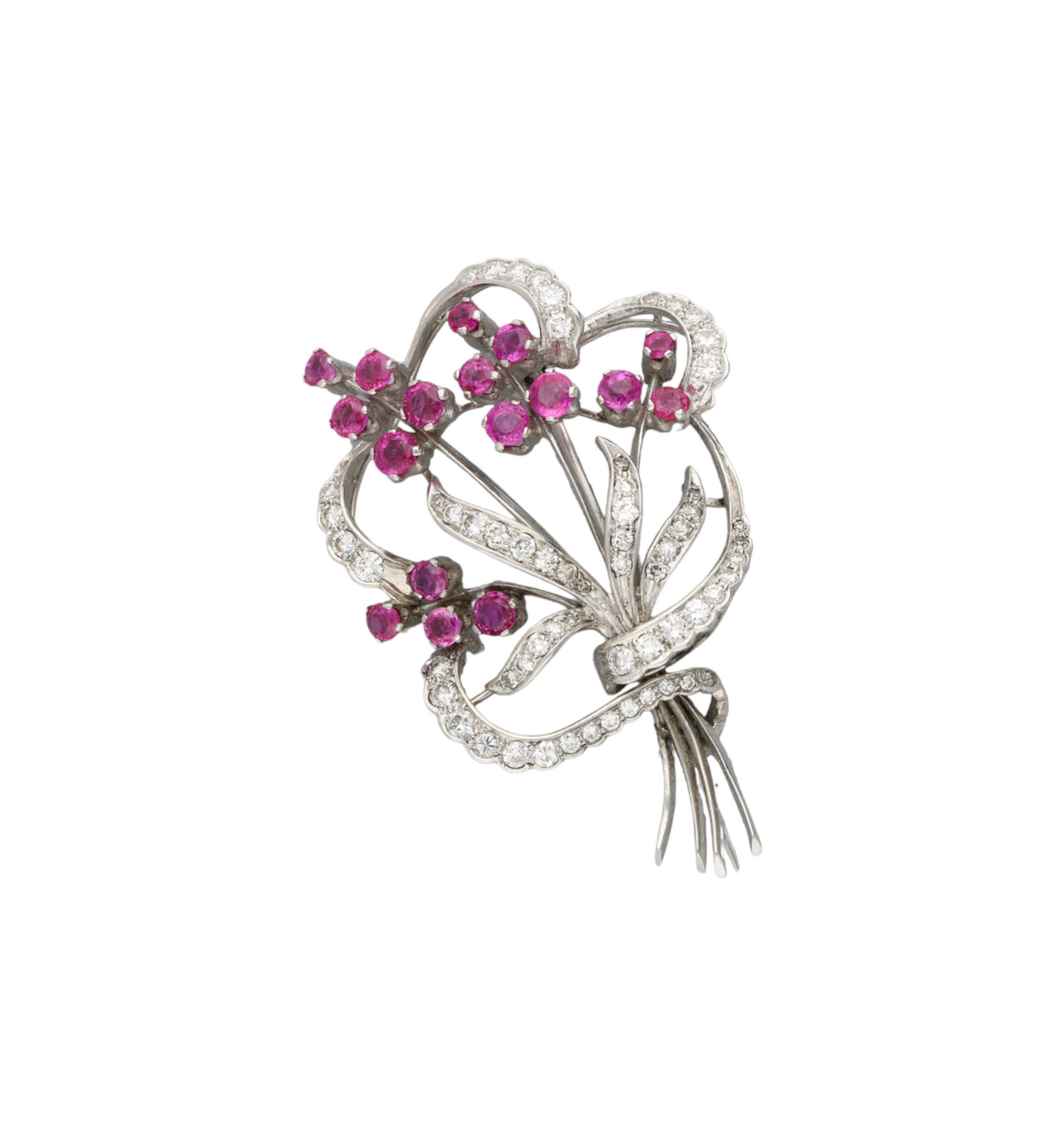 18ct diamond and ruby flower spray brooch
