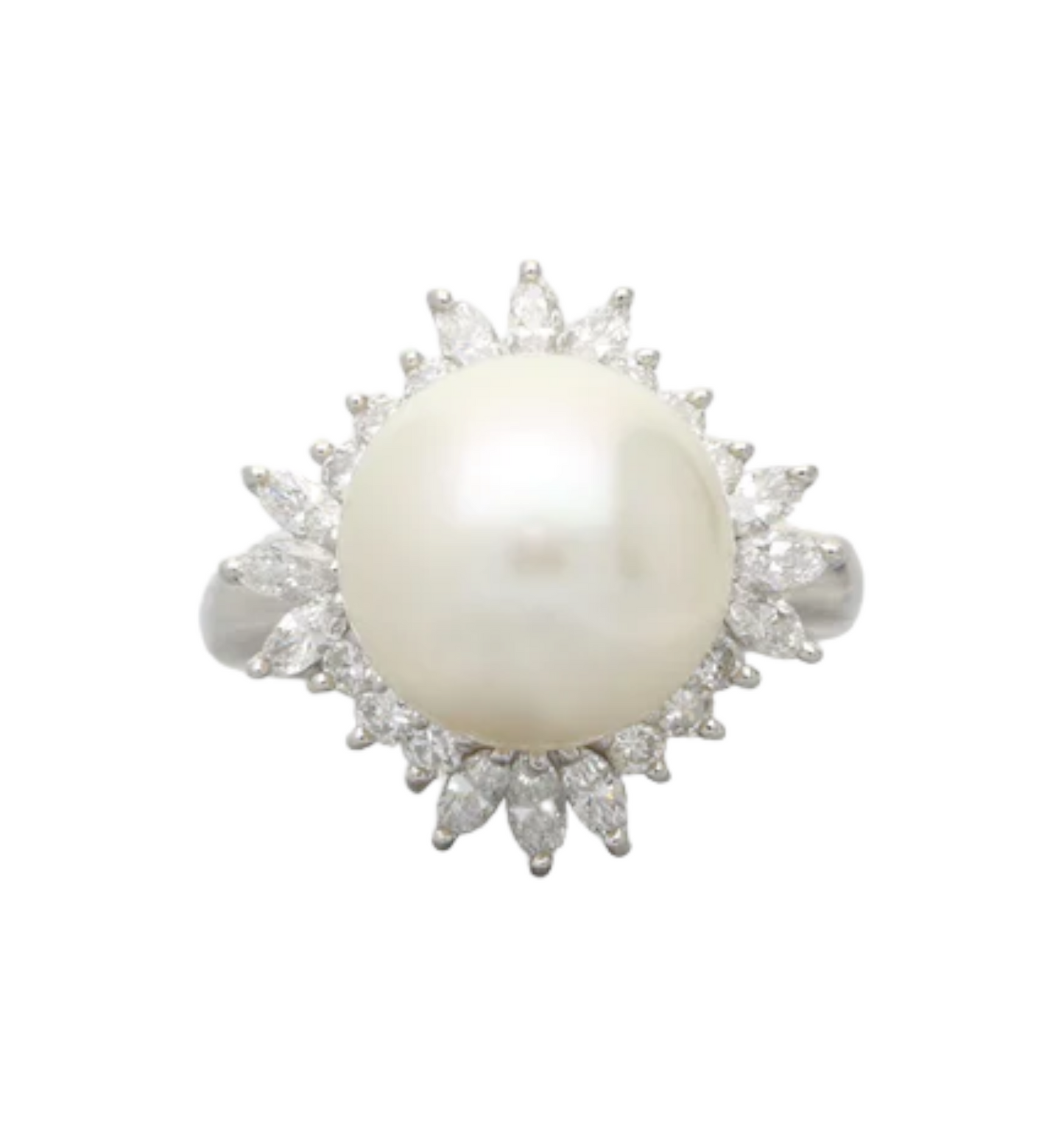 Platinum pearl and diamond cocktail ring