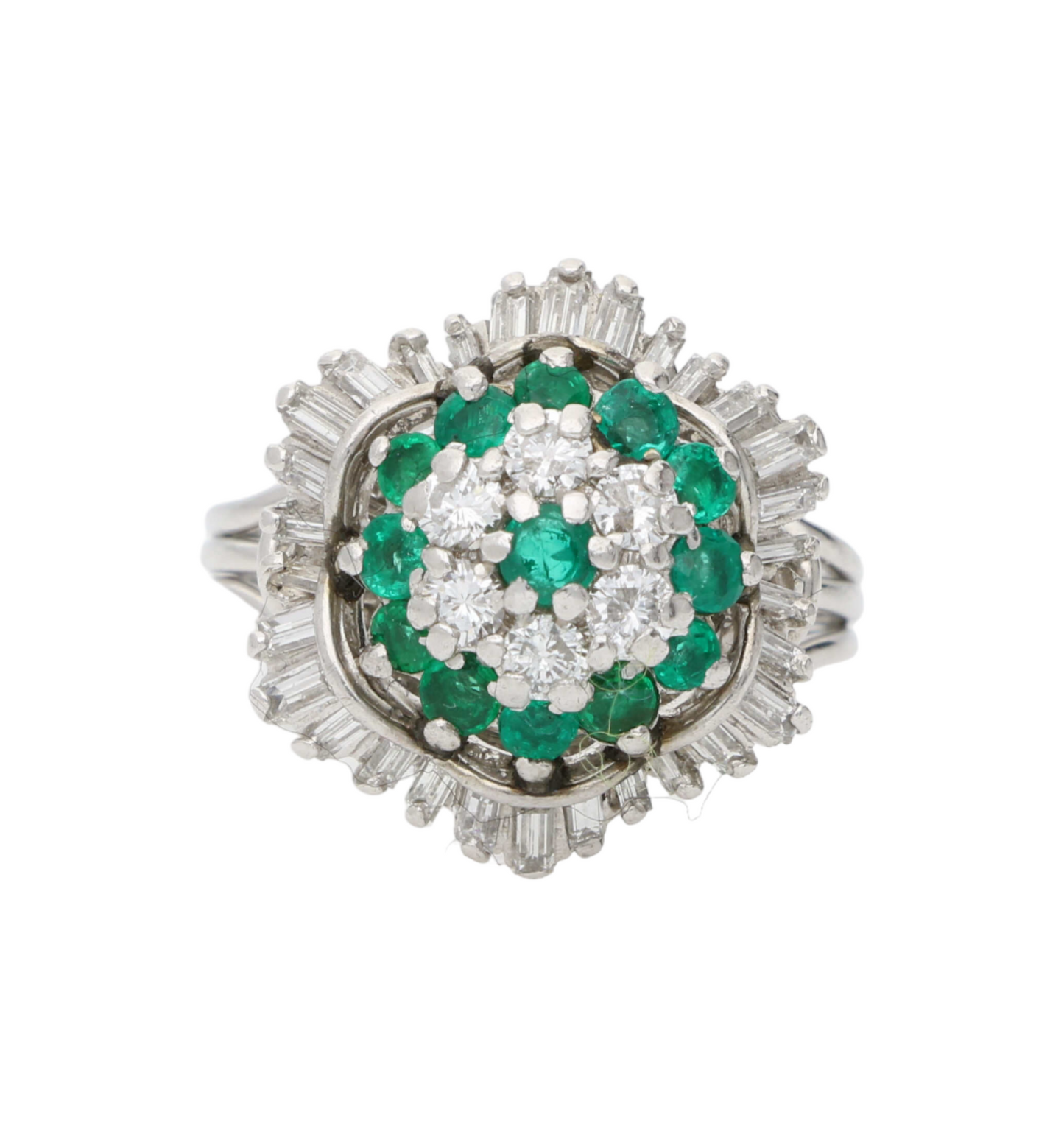 Emerald and diamond cluster ring