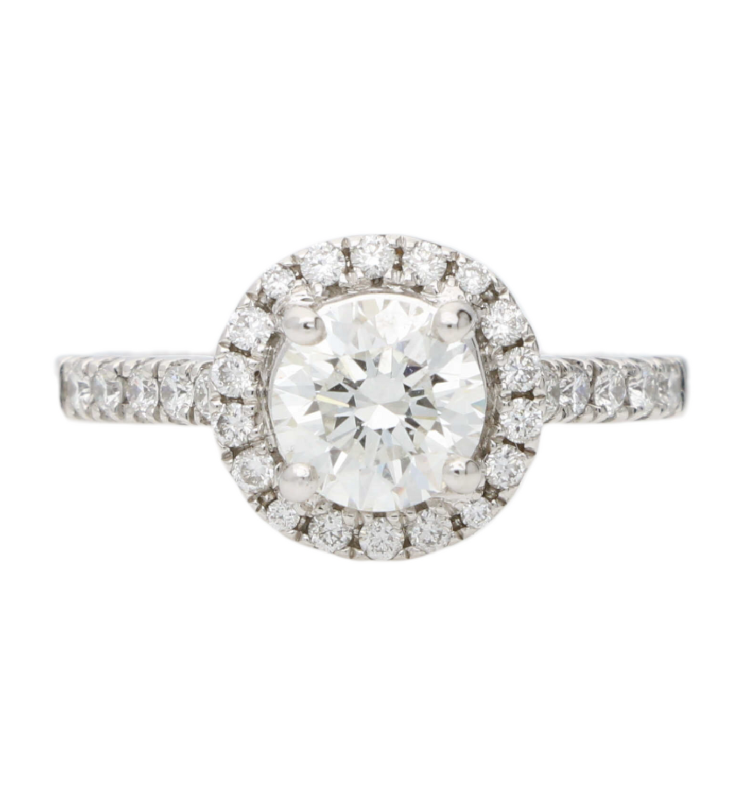 Platinum 1.10ct diamond halo engagement ring