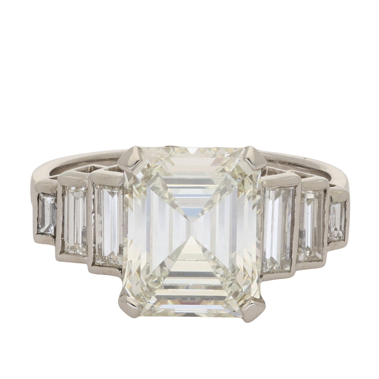 Emerald Cut Diamond with Baguette Diamond Shoulders Ring – Wave Antiques