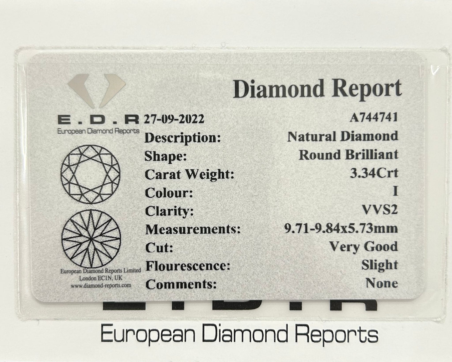 3.34ct I/VVS2 round brilliant diamond engagement ring